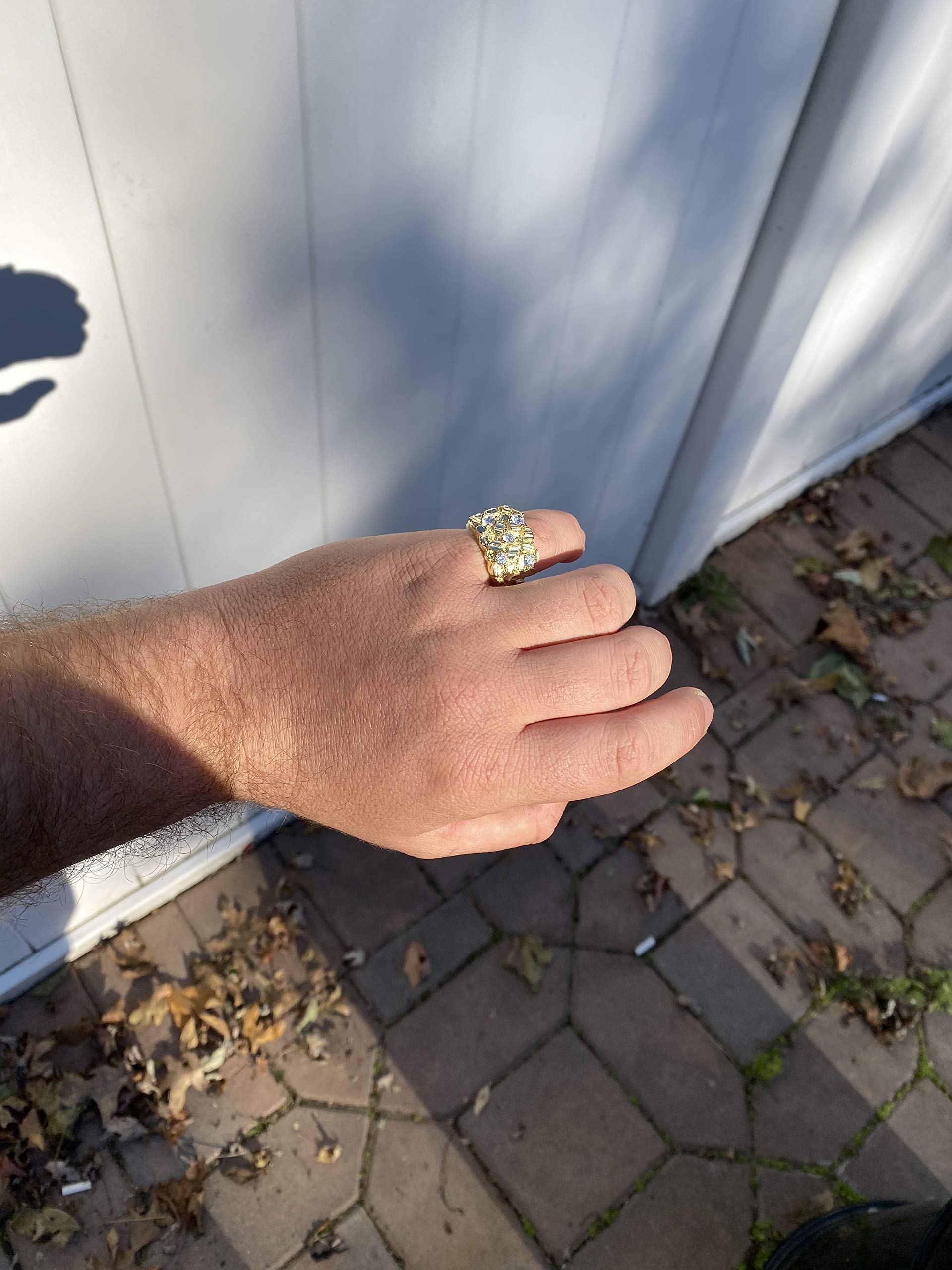 14K Gold Plated 925 Sterling Silver Men's Iced Nugget Ring - Pinky or Ring Finger Statement Jewelry - Sizes 7-13 - Perfect for Gifts, Parties & Everyday Wear