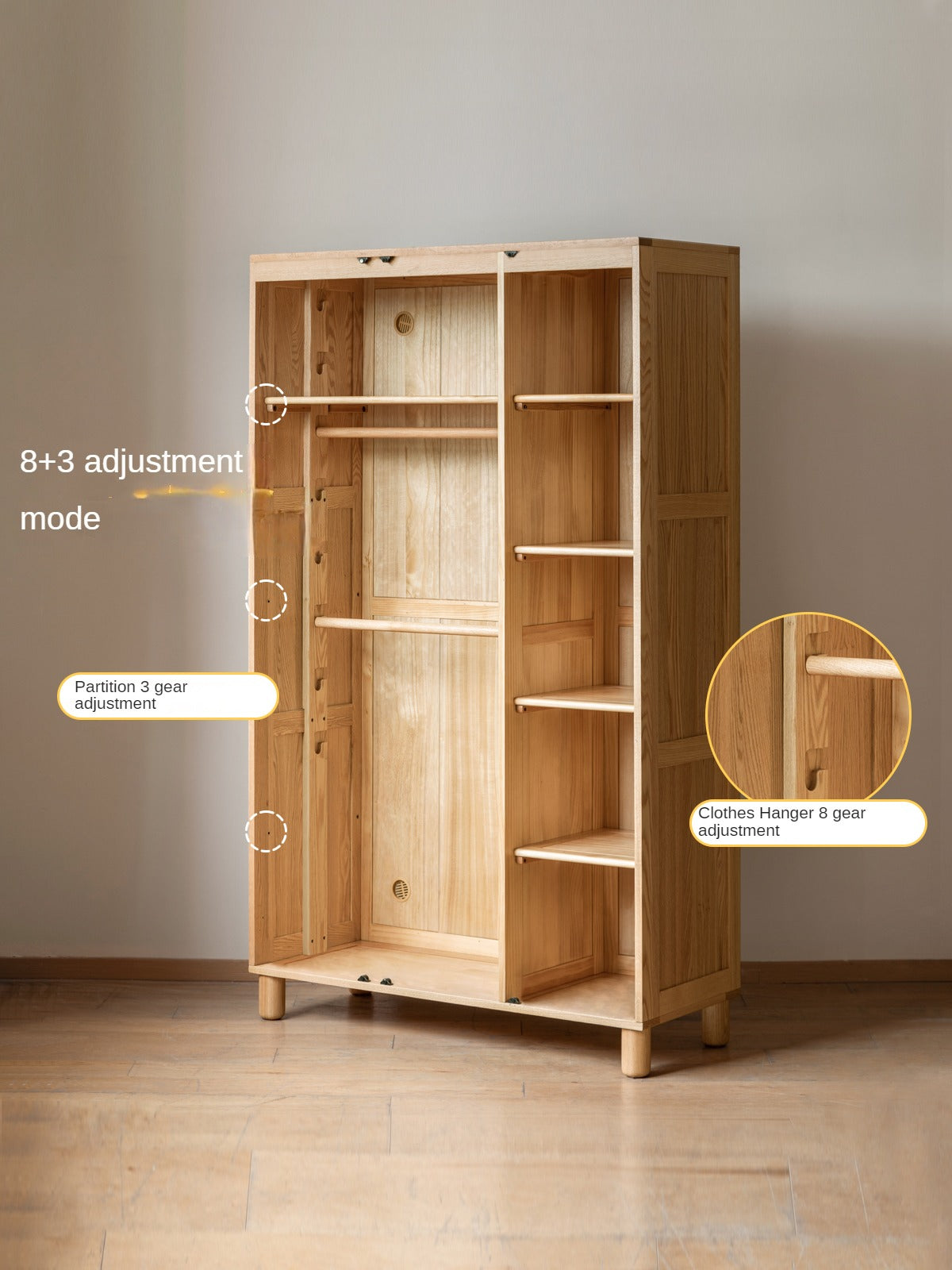 Solid Oak Wood Kids Wardrobe - Durable & Stylish Storage for Bedroom, Nursery, or Playroom Organization