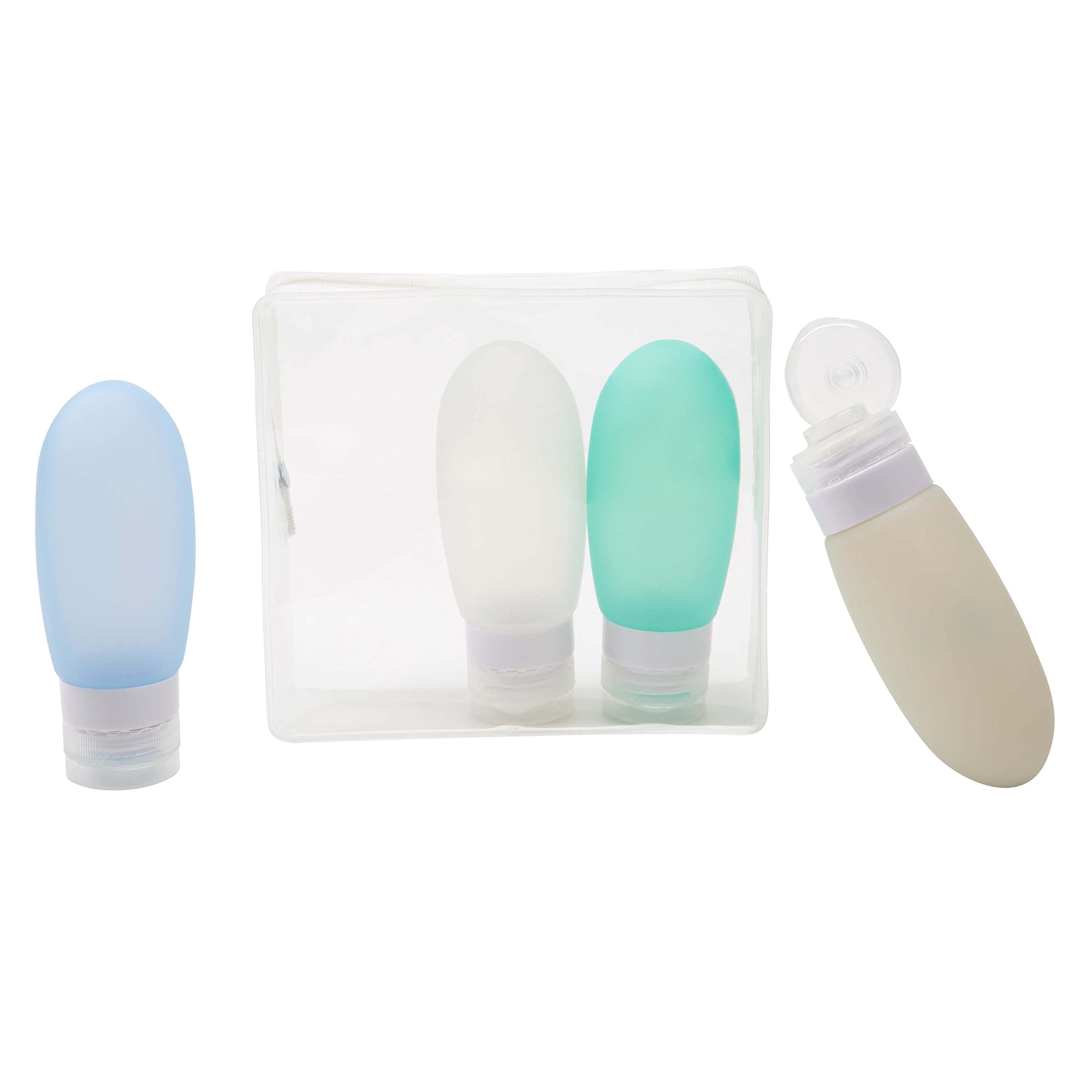 GForce Travel 4 Piece Silicone Bottle and Pouch Set - TSA Approved Leak-Proof Toiletry Organizer for Liquids, Shampoo & Cosmetics | Perfect for Air Travel, Gym & Vacation Packing