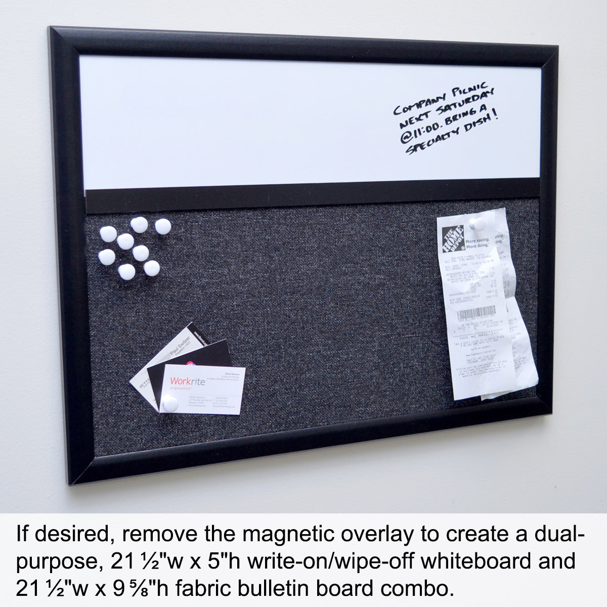 24x18 Inch Fabric Bulletin Board with 3 Photo Frames & Push Pins - Premium Office Memo Board for Notes, Photos & Reminders - Perfect for Home Office, Classroom, Cubicle or Dorm Organization & Decoration