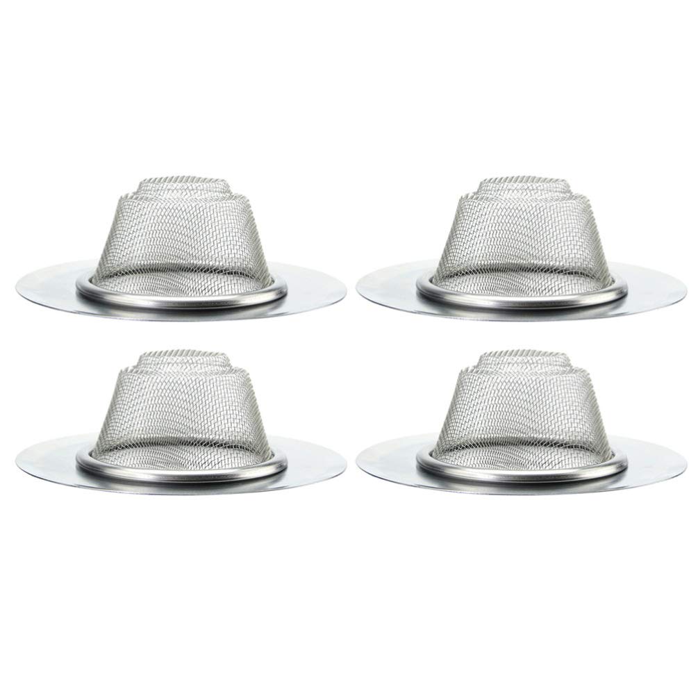 Hemoton 4-Pack Stainless Steel Sink Strainer - Large Wide Rim Drain Filter Basket for Kitchen & Bathroom Sinks - Catches Food Debris, Hair, and Soap Scum - Ideal for Home, Restaurant, and Commercial Use