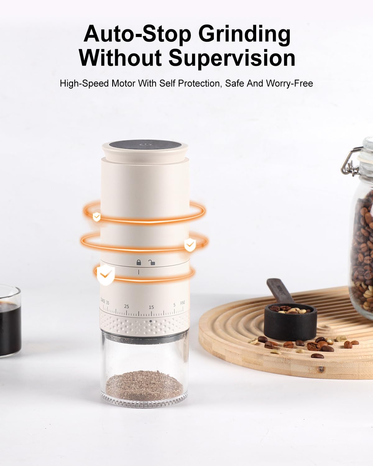Portable Electric Stainless Steel Coffee Grinder - Rechargeable Cordless Espresso Grinder with 38 Adjustable Settings & Battery Display - Perfect for Travel, Camping, and Home Brewing