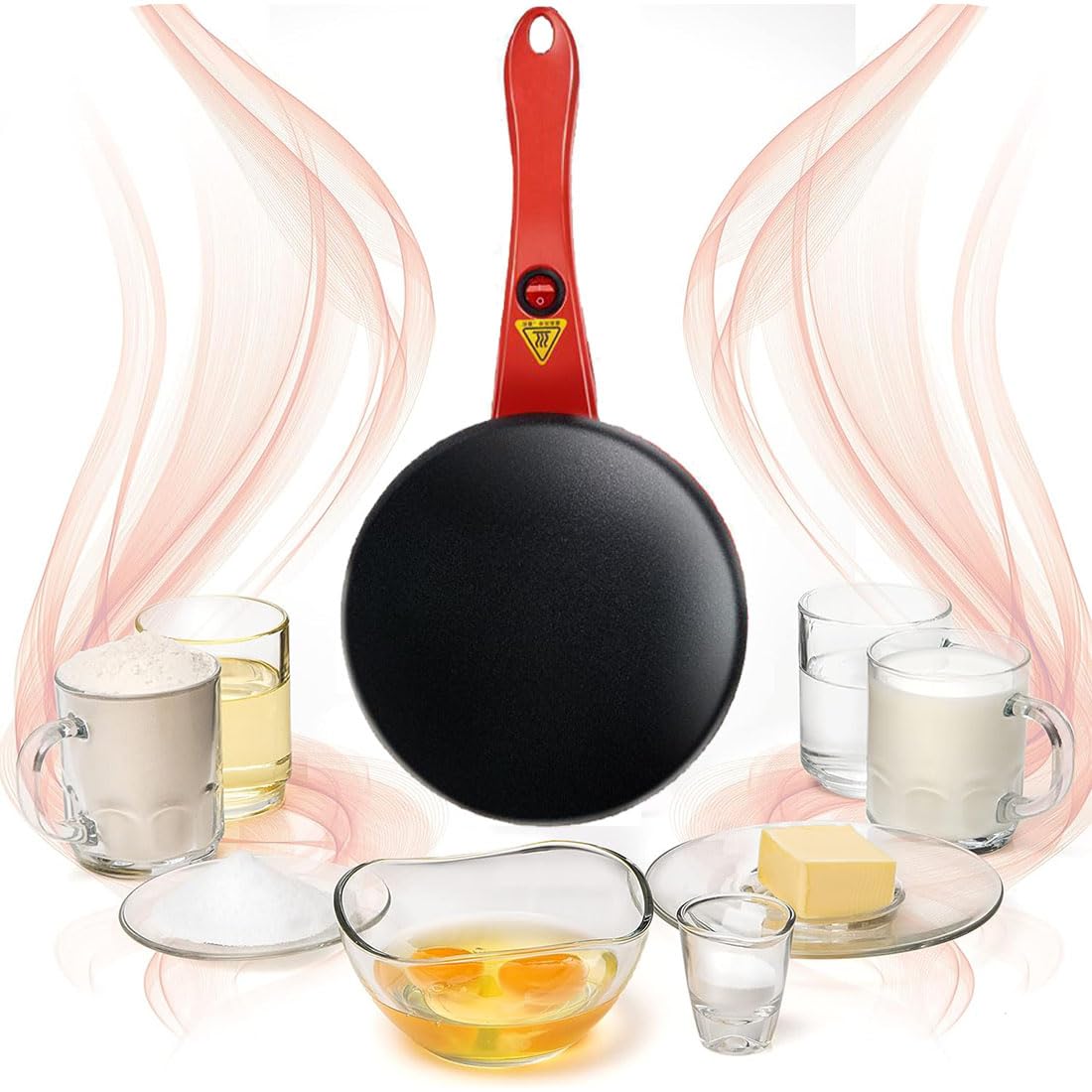 Electric Crepe Maker with Nonstick Coating & Auto Temperature Control – Perfect for Crepes, Pancakes, Roti, Tortillas & Bacon – Includes Whisk & Spatula (1Pcs) – Ideal for Breakfast, Brunch & Quick Meals at Home