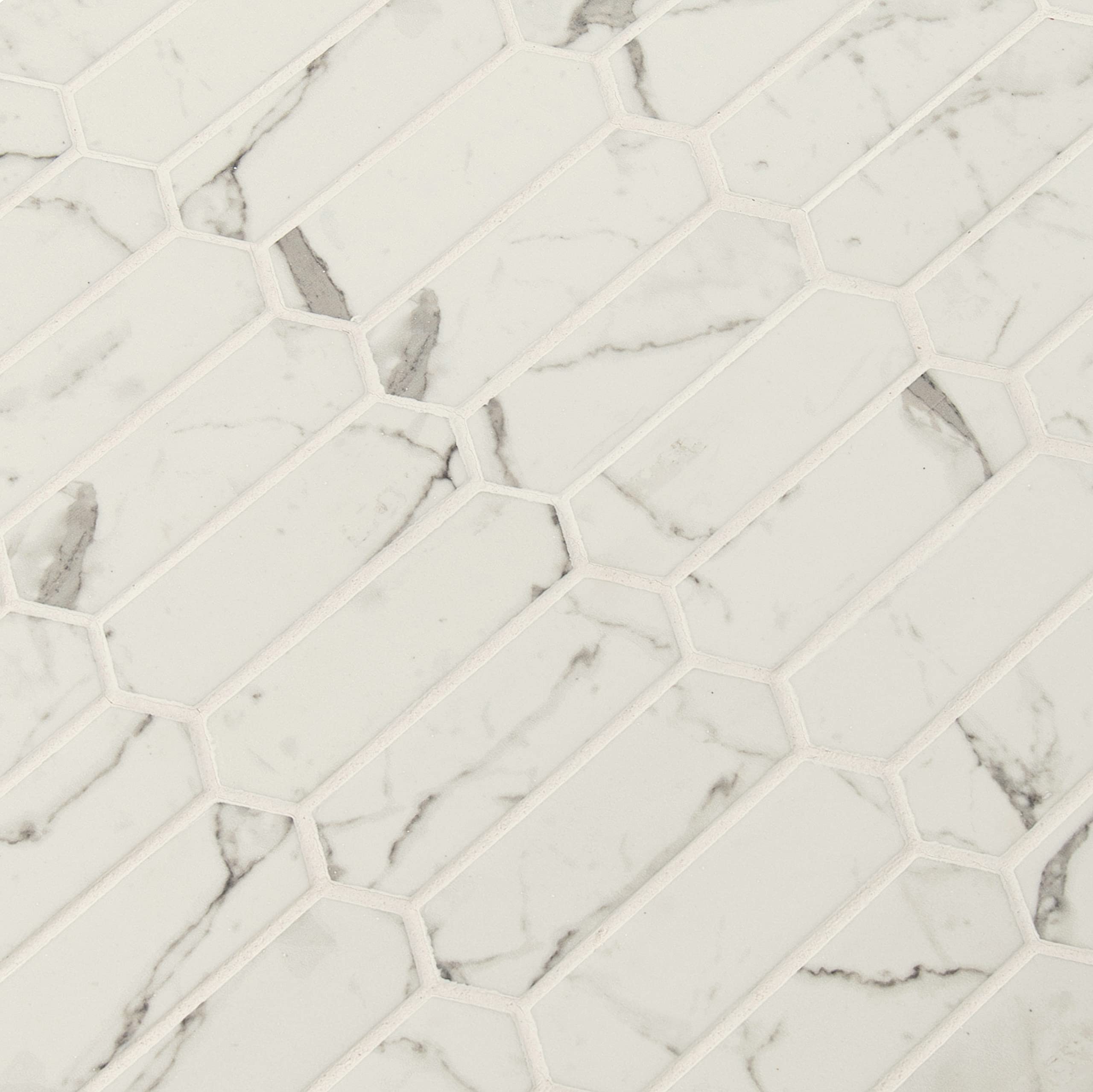 MSI Statuario Celano 14.13x9.84 Inch Glass Mosaic Tile - White Cool Finish for Kitchen Backsplash, Bathroom & Shower Walls - Premium Mesh-Mounted Picket Tiles for Modern Home Decor