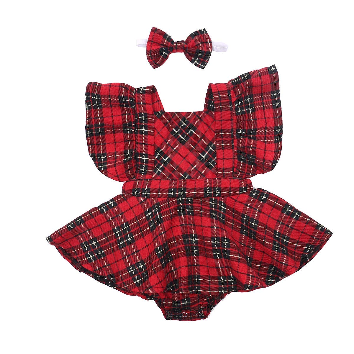 Baby Girl Christmas Outfits - Red Plaid Romper Bodysuit with Tutu Dress & Headband | Princess Holiday Skirt Clothes Set | Perfect for Xmas Photos, Parties & Family Gatherings