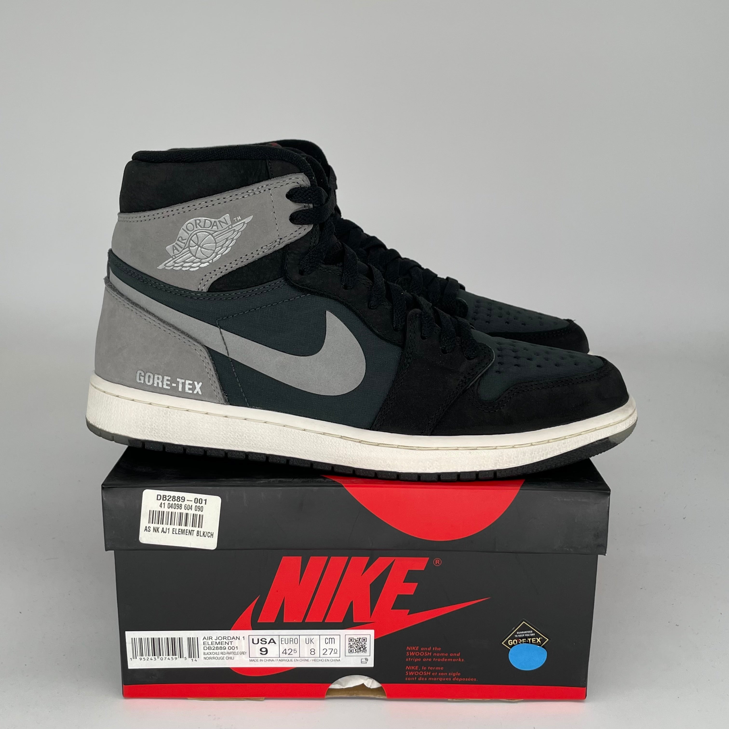 AIR JORDAN 1 GORE-TEX Black Particle Grey Men's Sneakers - Waterproof High-Top Basketball Shoes Size 9 (DB2889-001) for Winter Sports & Urban Streetwear Fashion