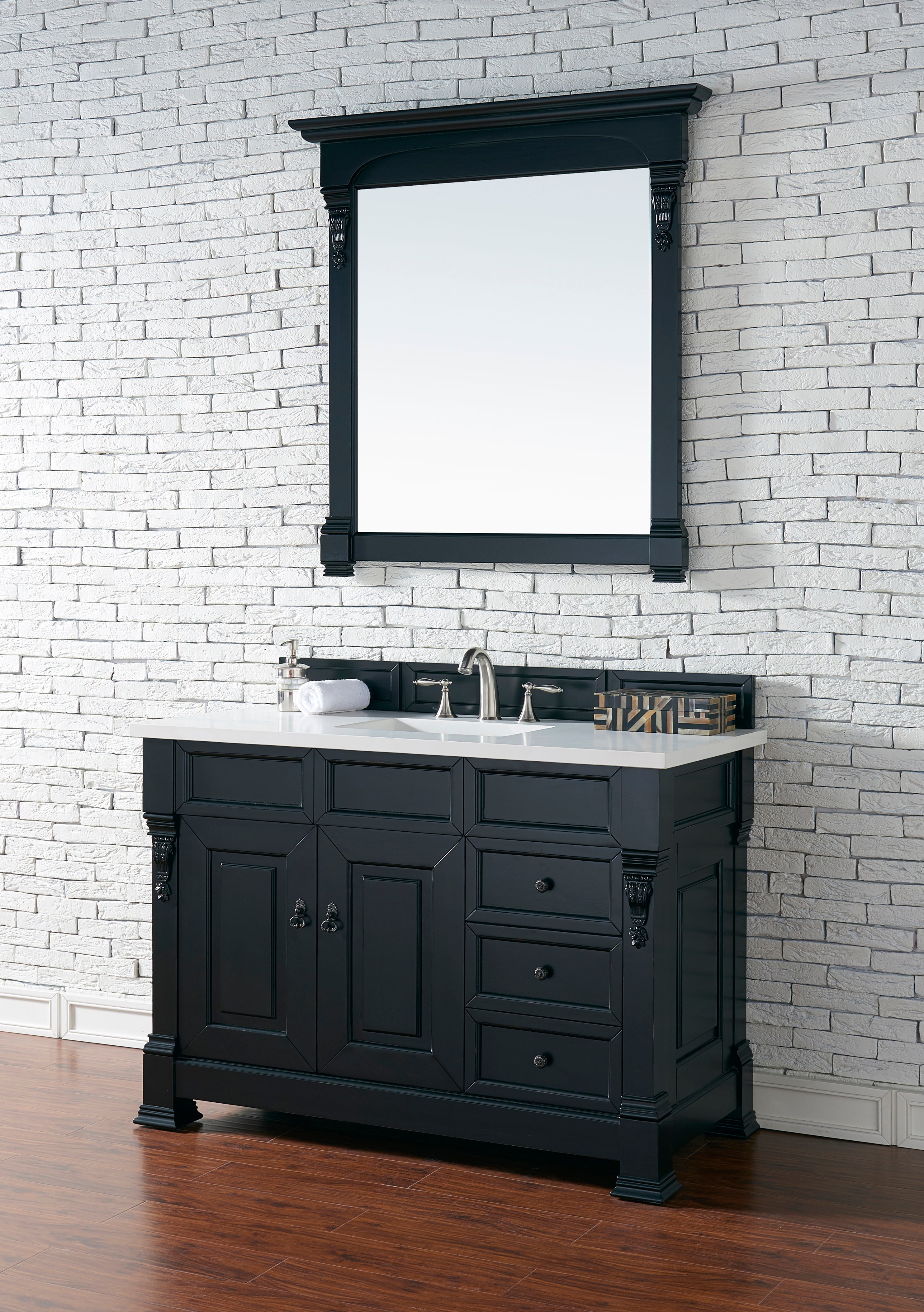 Brookfield 48 Inch Antique Black Bathroom Vanity with 3CM Classic White Quartz Countertop - Perfect for Modern & Traditional Bathroom Designs