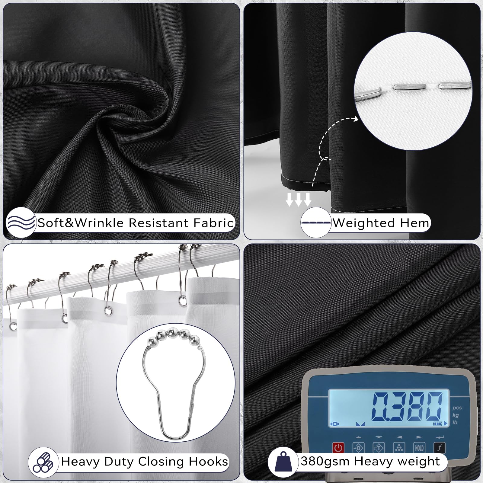 Premium 24-Piece Black Bathroom Accessories Set - Includes Shower Curtain with Hooks, Soap Dispenser, Soap Dish, Toilet Brush Holder & Trash Can - Complete Modern Bathroom Decor for Home, Apartment & Guest Bathrooms