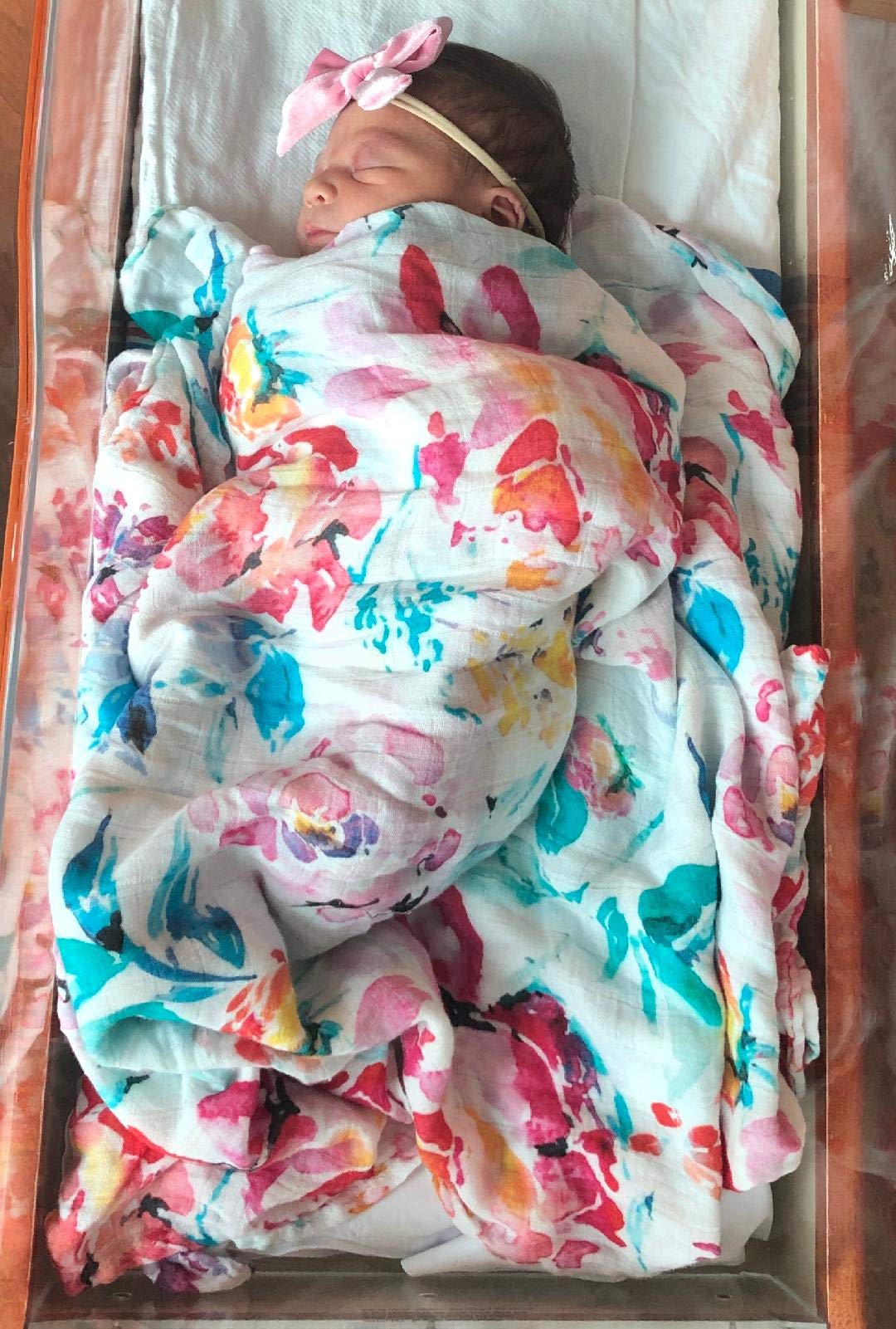 Organic Bamboo & Cotton Baby Blanket - Soft Floral Swaddle Blanket for Newborn Girls, 47