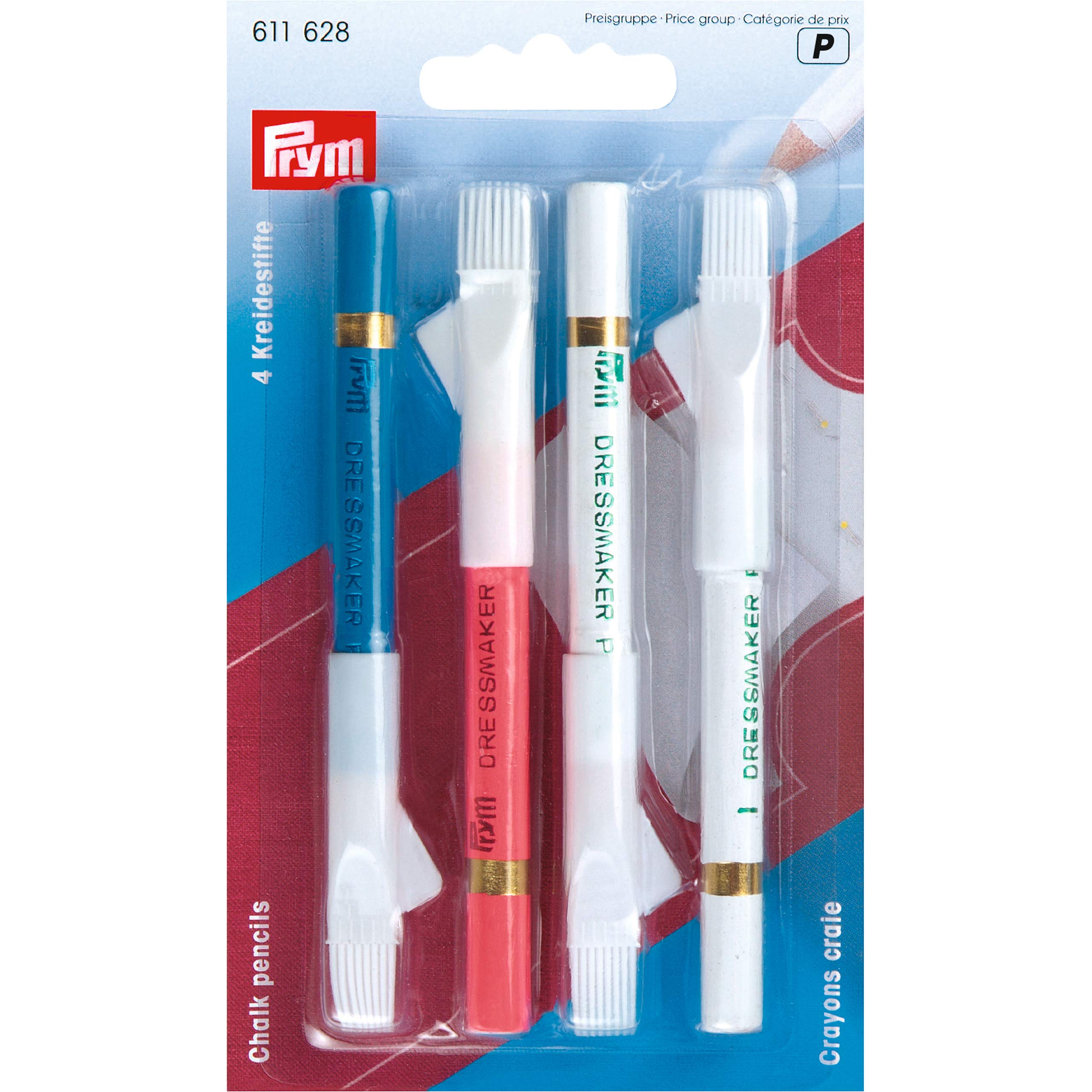 Prym Chalk Pencils with Brush - White, Pink, Blue for Fabric Marking & Tailoring - Perfect for Sewing, Quilting & DIY Crafts