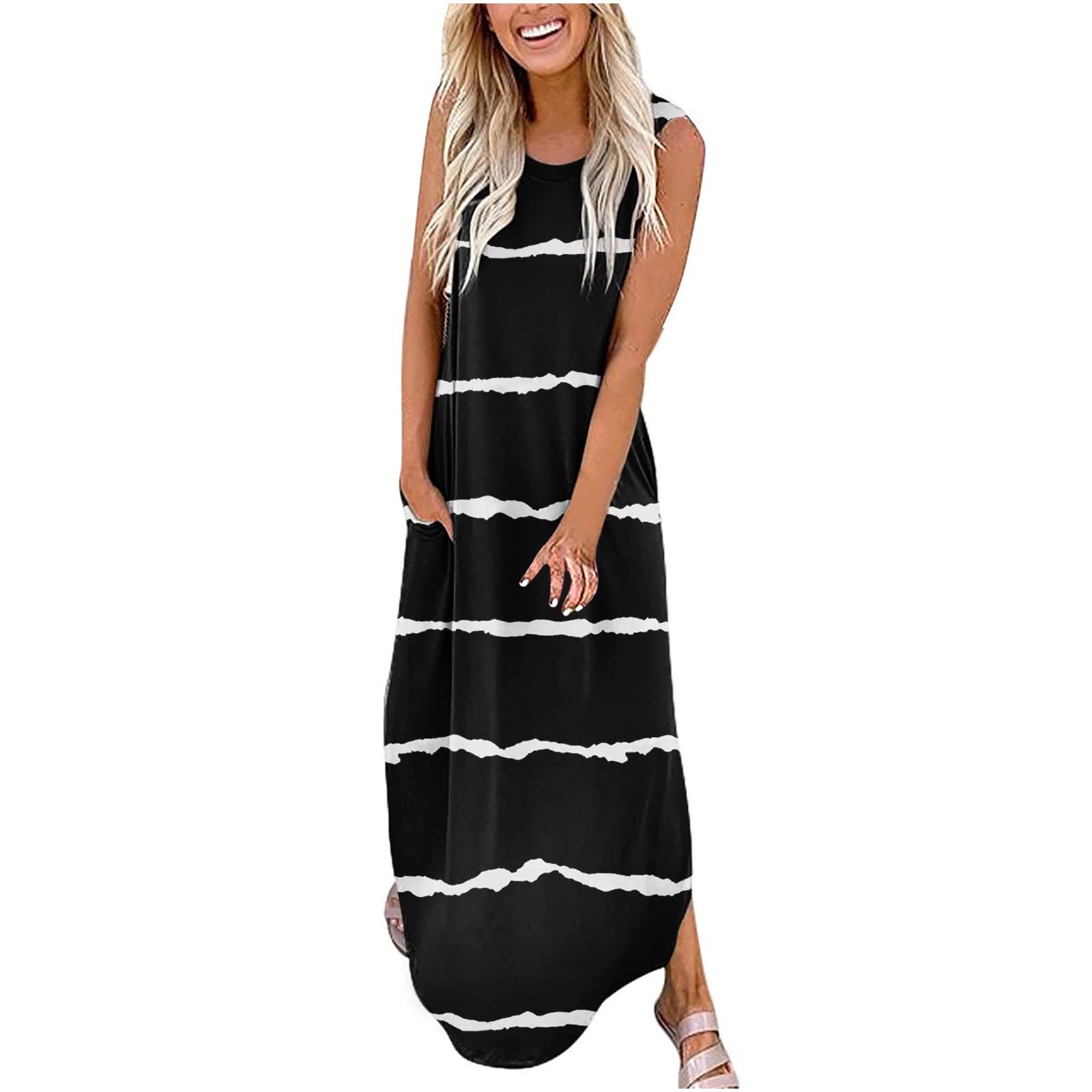 Women's Summer Casual Dress - Sleeveless Round Neck Flowy Swing Dress | Perfect for Beach, Vacation & Outdoor Activities