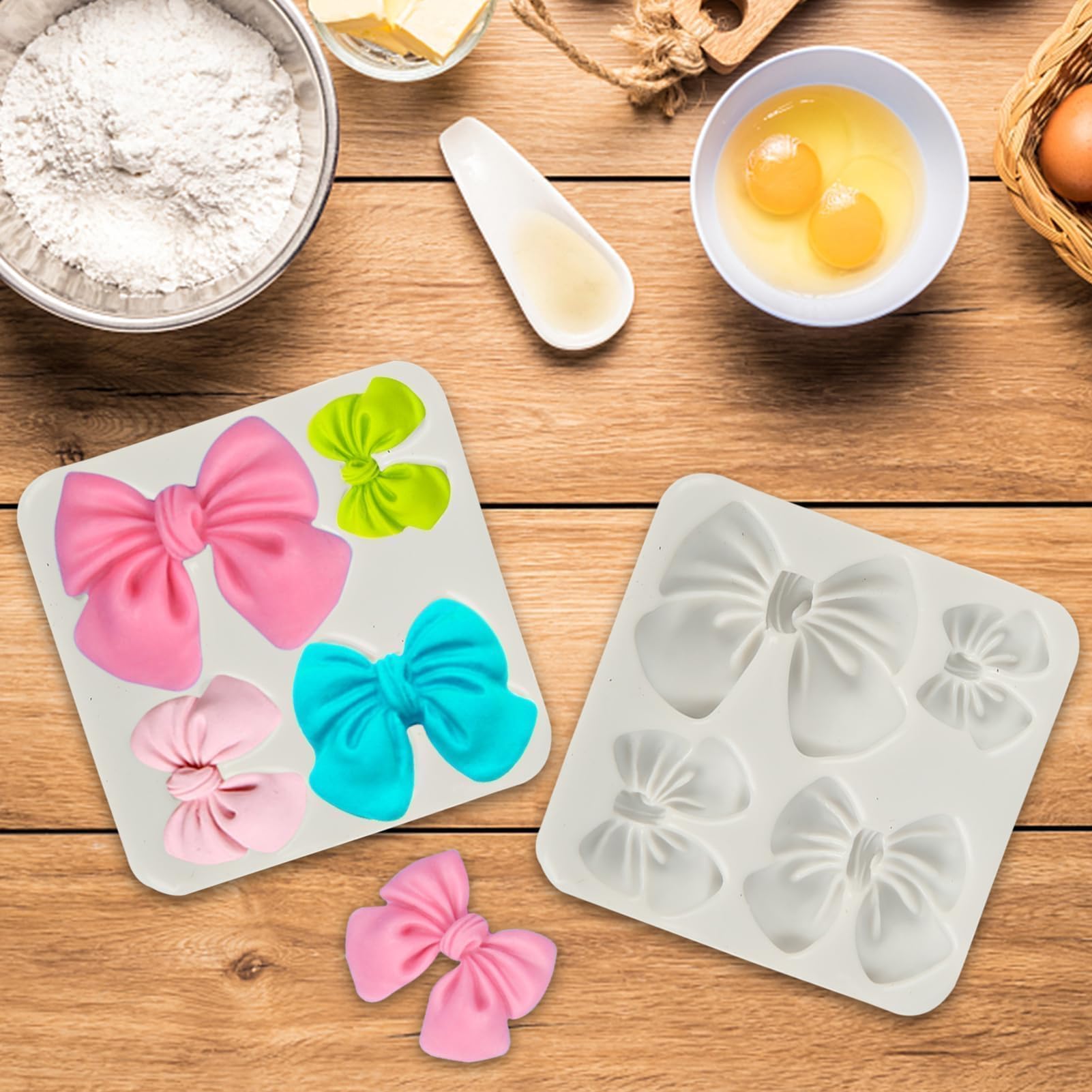 2-Piece Mini Silicone Fondant Bow Molds for Cake, Cupcake, Candy & Chocolate Decoration | Cartoon Bow Chocolate Molds | Perfect for Birthday Parties, Wedding Cakes & DIY Dessert Decorating
