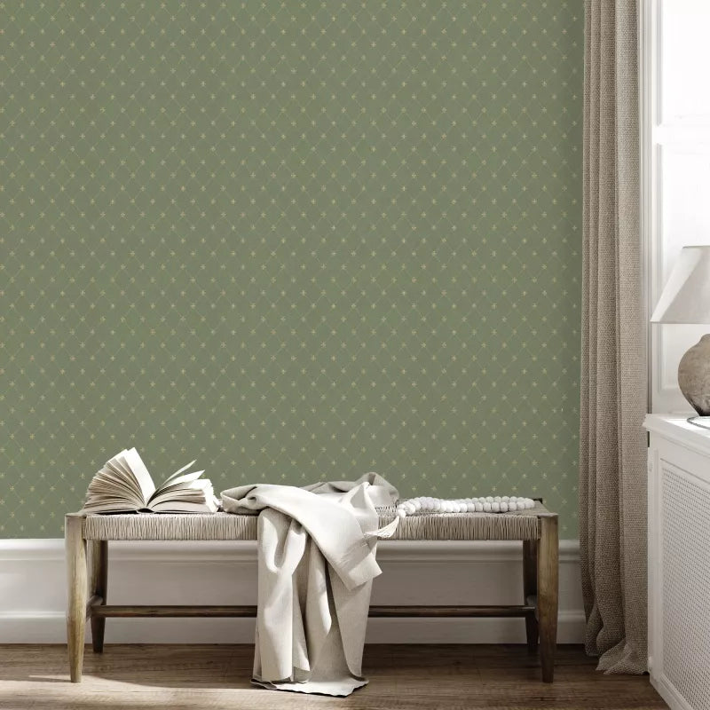 Lim & Handtryck Wallpaper Filipsborg Green/Gold - Premium Scandinavian Floral Design for Living Room & Bedroom Decor