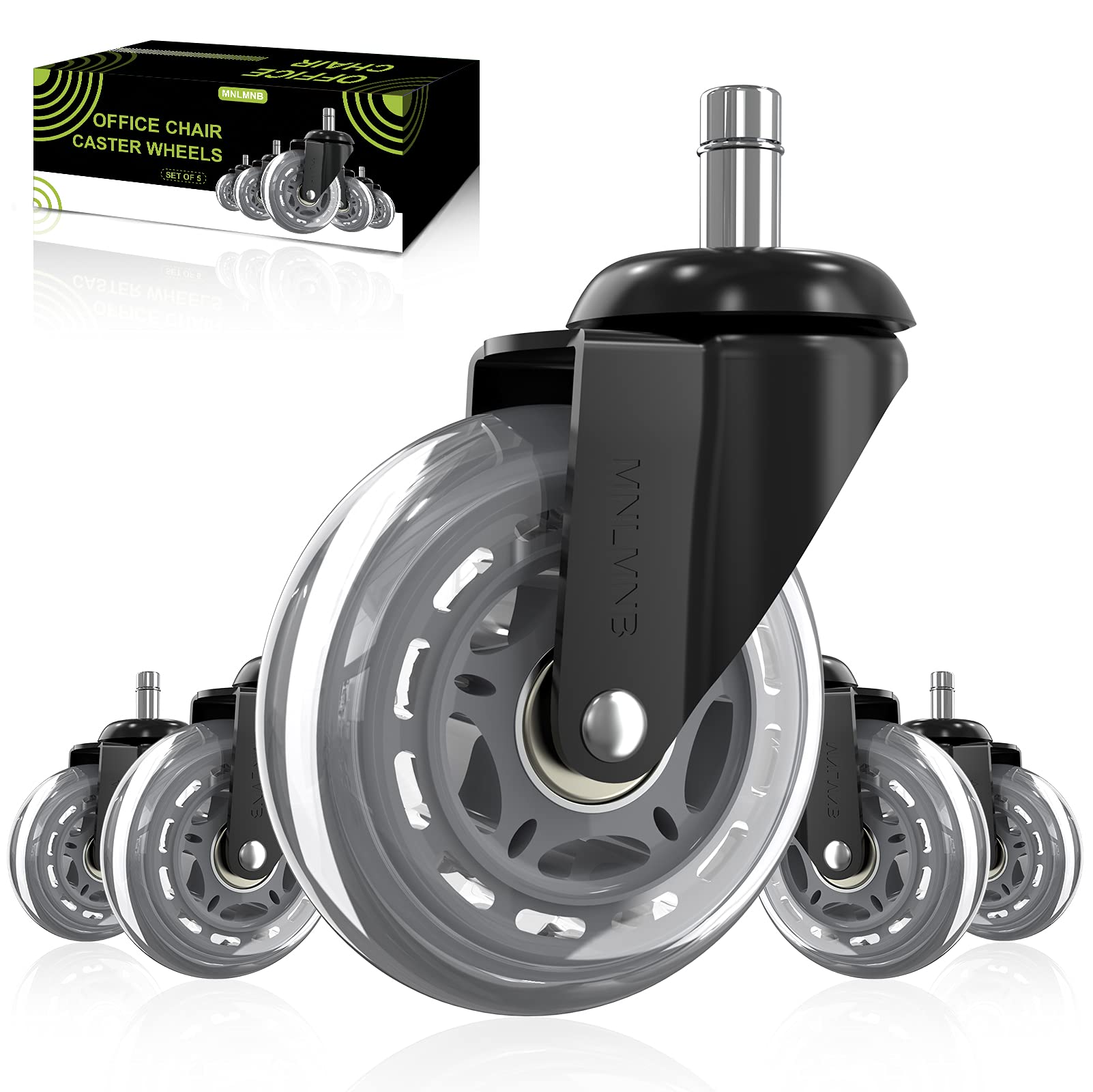 3 Inch Black Heavy Duty Office Chair Casters Wheels - 5 Pack Replacement Rubber Rollers for Hardwood Floors & Carpets | Smooth Quiet Rolling, Durable & Safe | Perfect for Home Office, Conference Rooms & Workstations