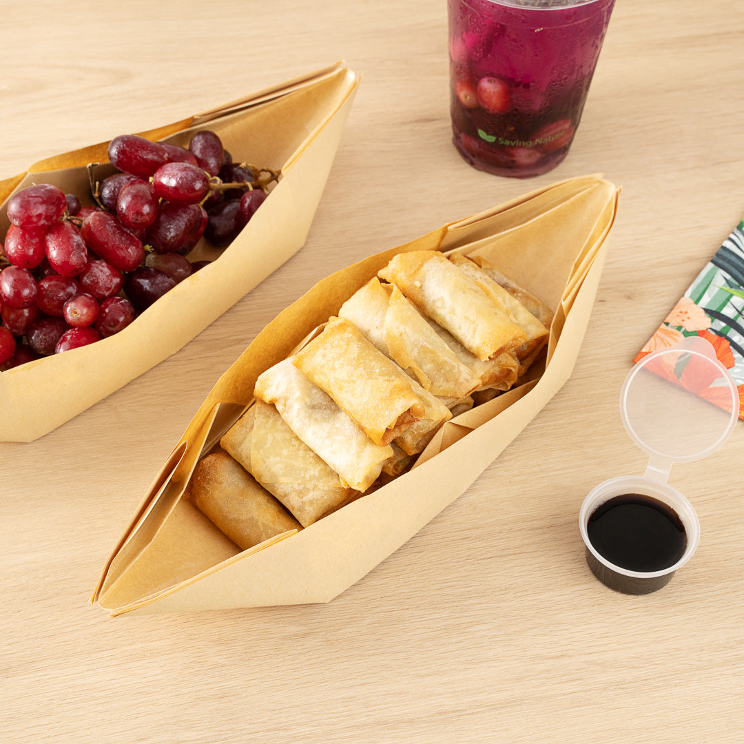12 oz Kraft Paper Handmade Origami Boats - Greaseproof Eco-Friendly Food Containers (13.5
