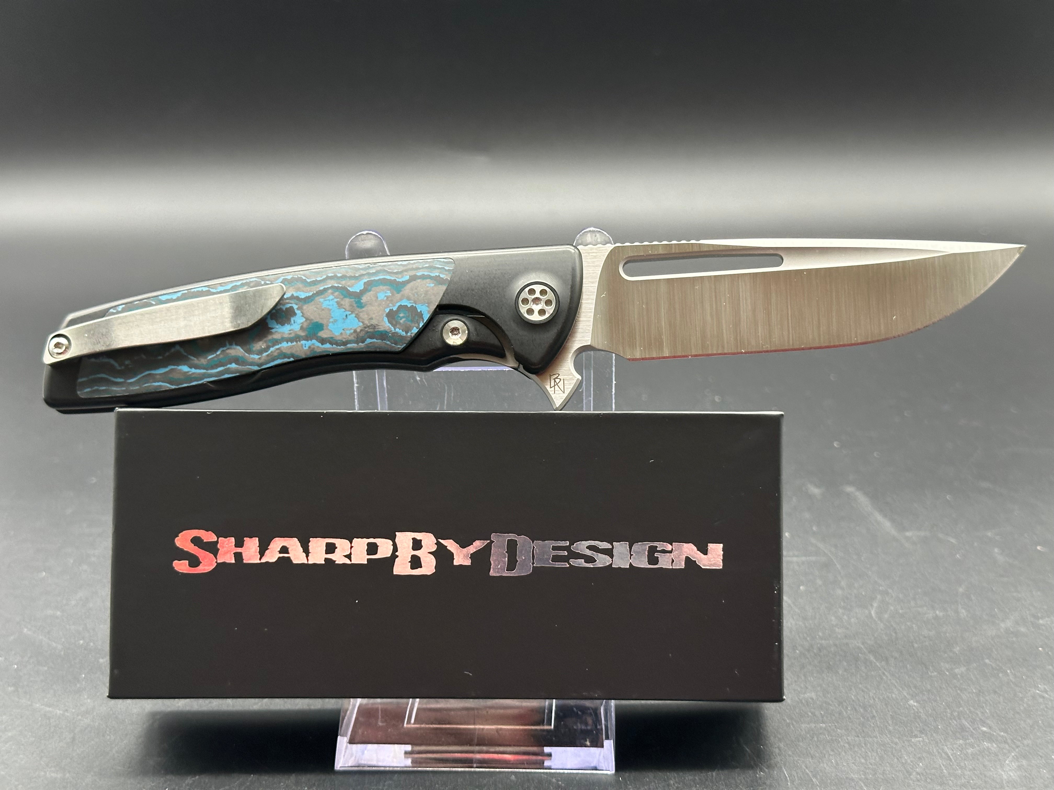 Sharp by Design Evo Typhoon Drop Point Folding Knife - Arctic Frost Fat Carbon Handle - EDC, Outdoor, Camping & Survival Tool