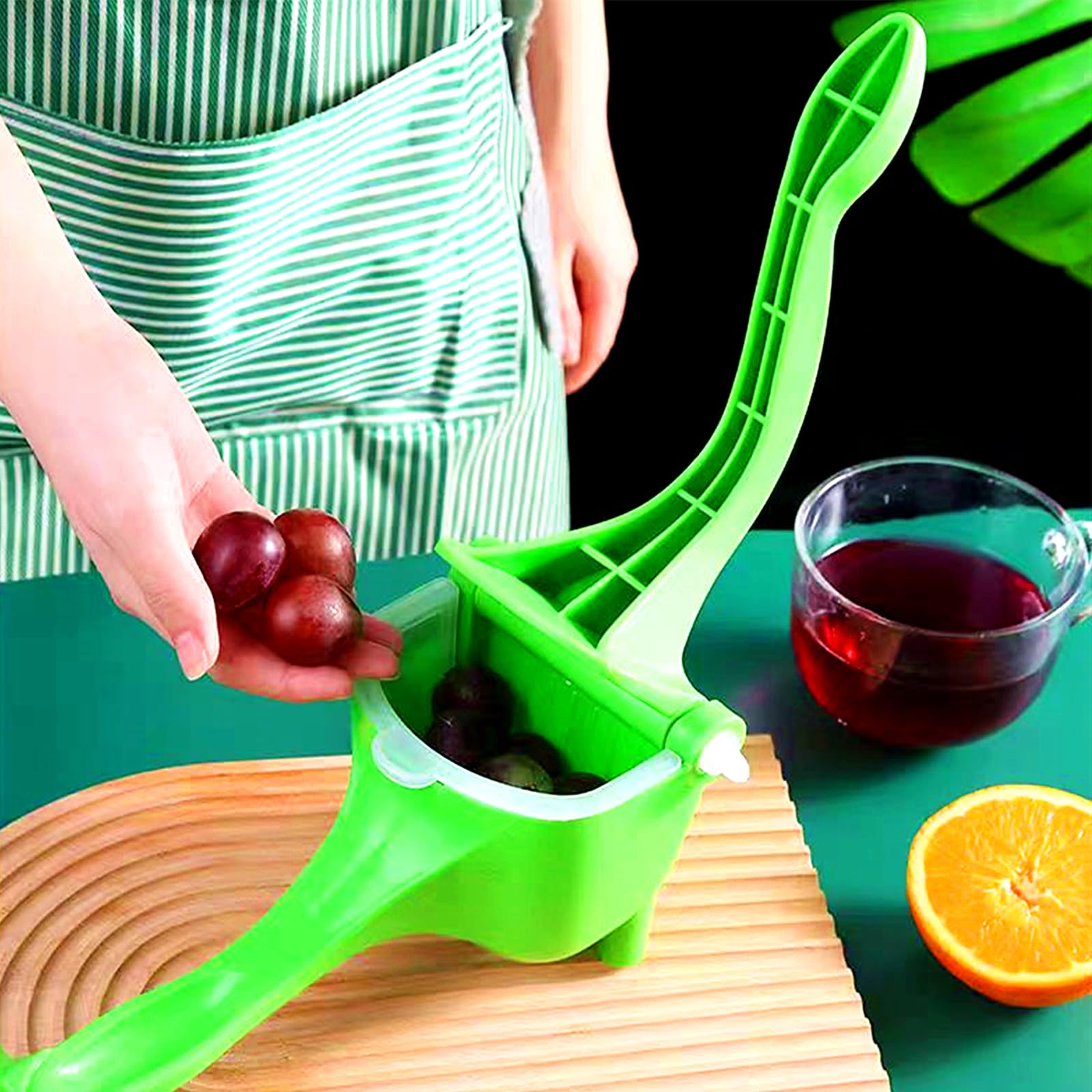 Heavy Duty Manual Citrus Juicer - Green Plastic Hand Press Lemon, Orange, Pomegranate & Lime Juicer for Fresh Juice Extraction | Perfect for Cocktails, Baking & Healthy Drinks at Home