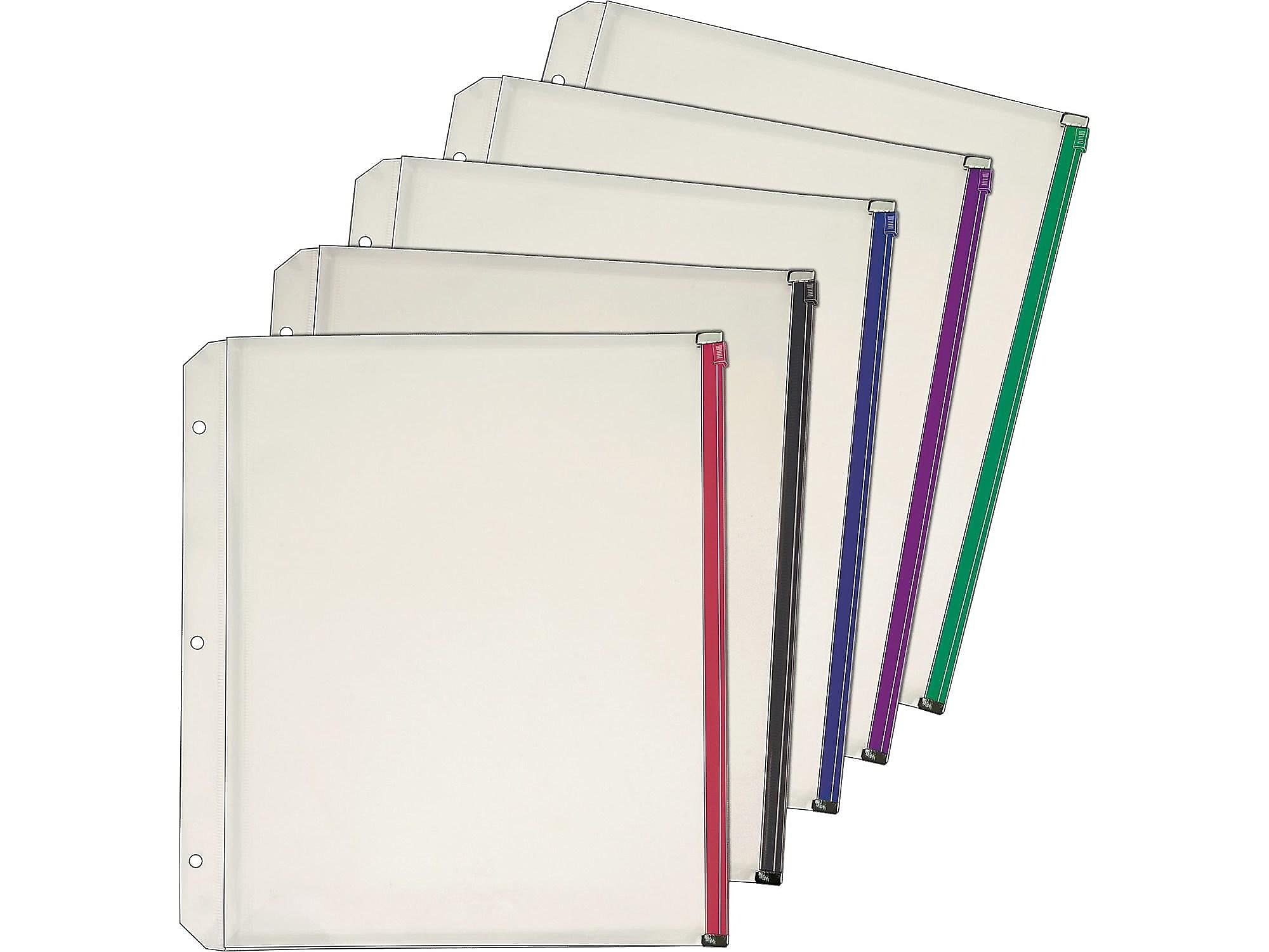 Cardinal 48566 Zipper Binder Pockets - Polypropylene (PP) 3-Ring Binder Pockets, Assorted Colors - Perfect for School, Office & Document Organization