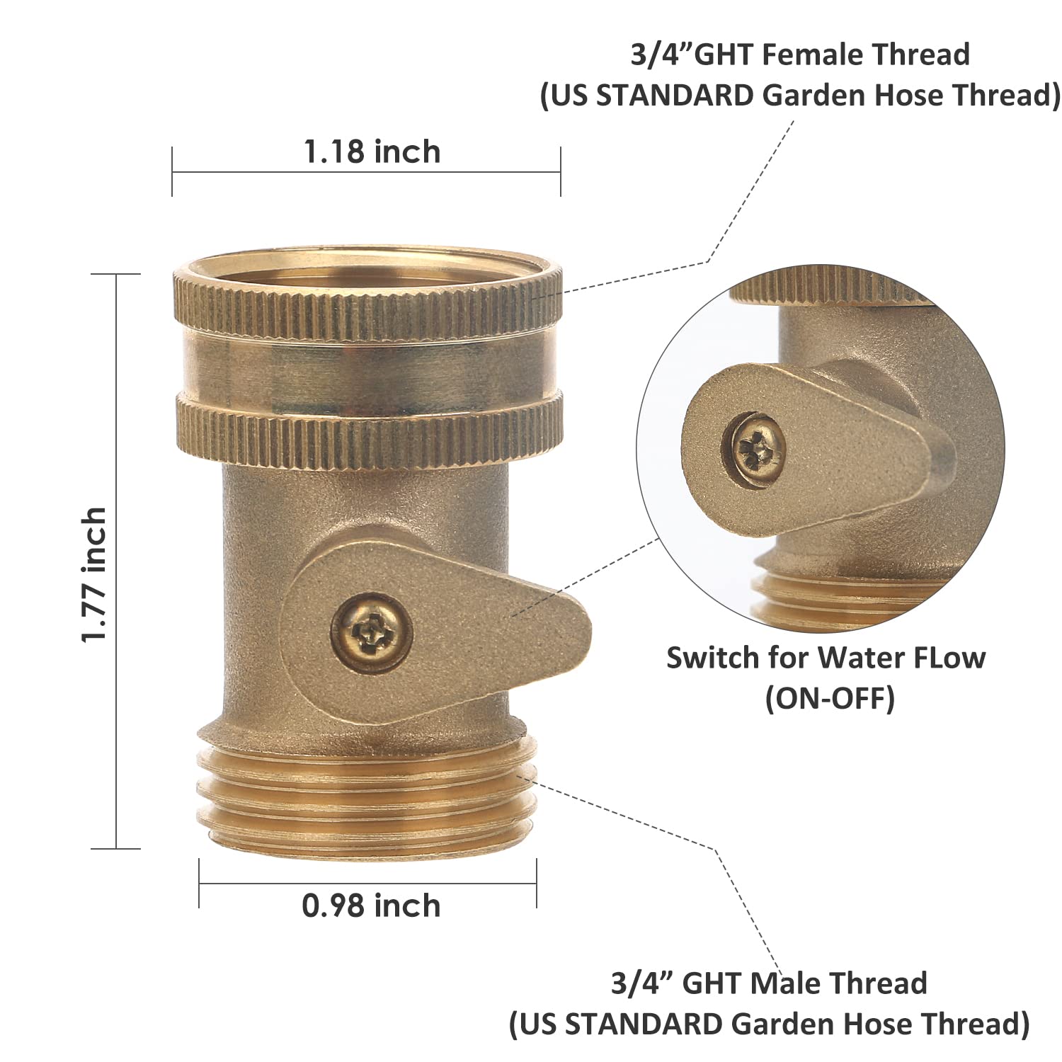 STYDDI Brass Garden Hose Shut Off Valve - 2 Pack with Washers for Outdoor Watering