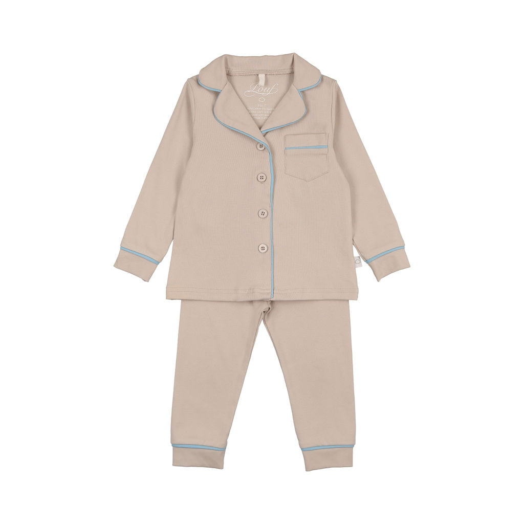 Cozy Grandpa Taupe & Blue Pajama Set for Men - Soft Cotton Sleepwear with Pockets - Perfect for Lounging, Sleeping & Relaxing at Home