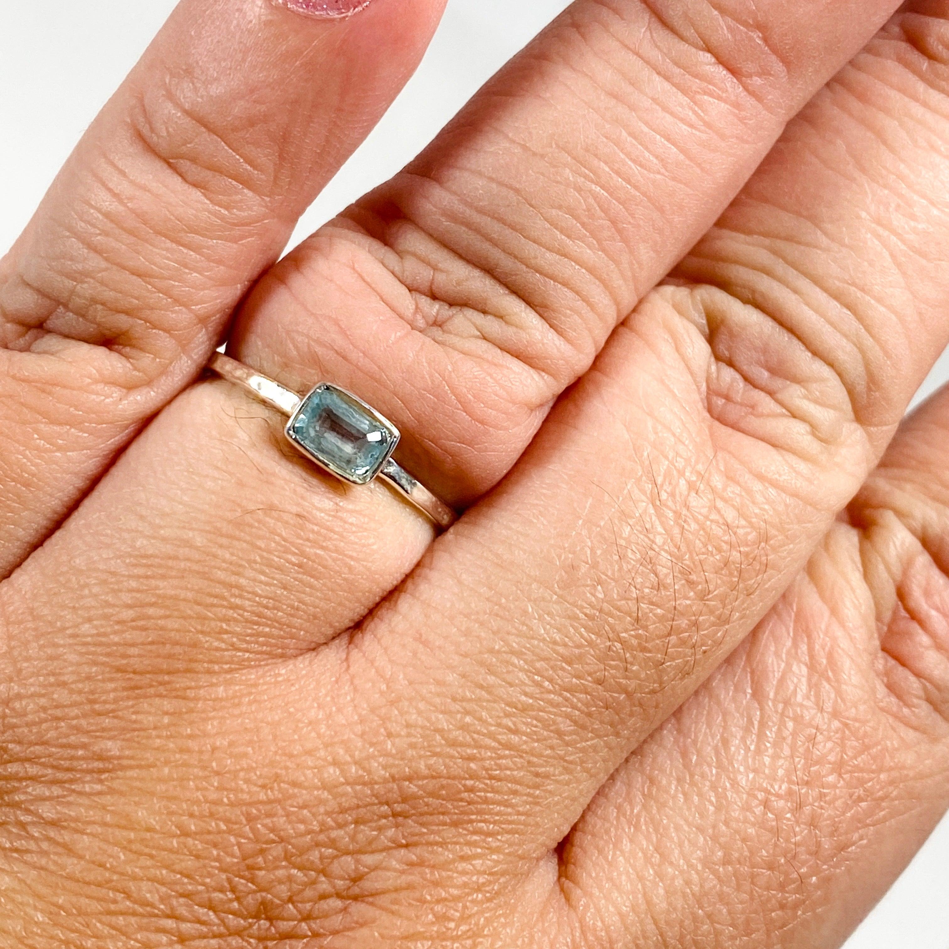 Blue Topaz Rectangular Faceted Sterling Silver Band Ring for Women - Elegant Fine Jewelry Gift for Anniversary, Birthday & Special Occasions