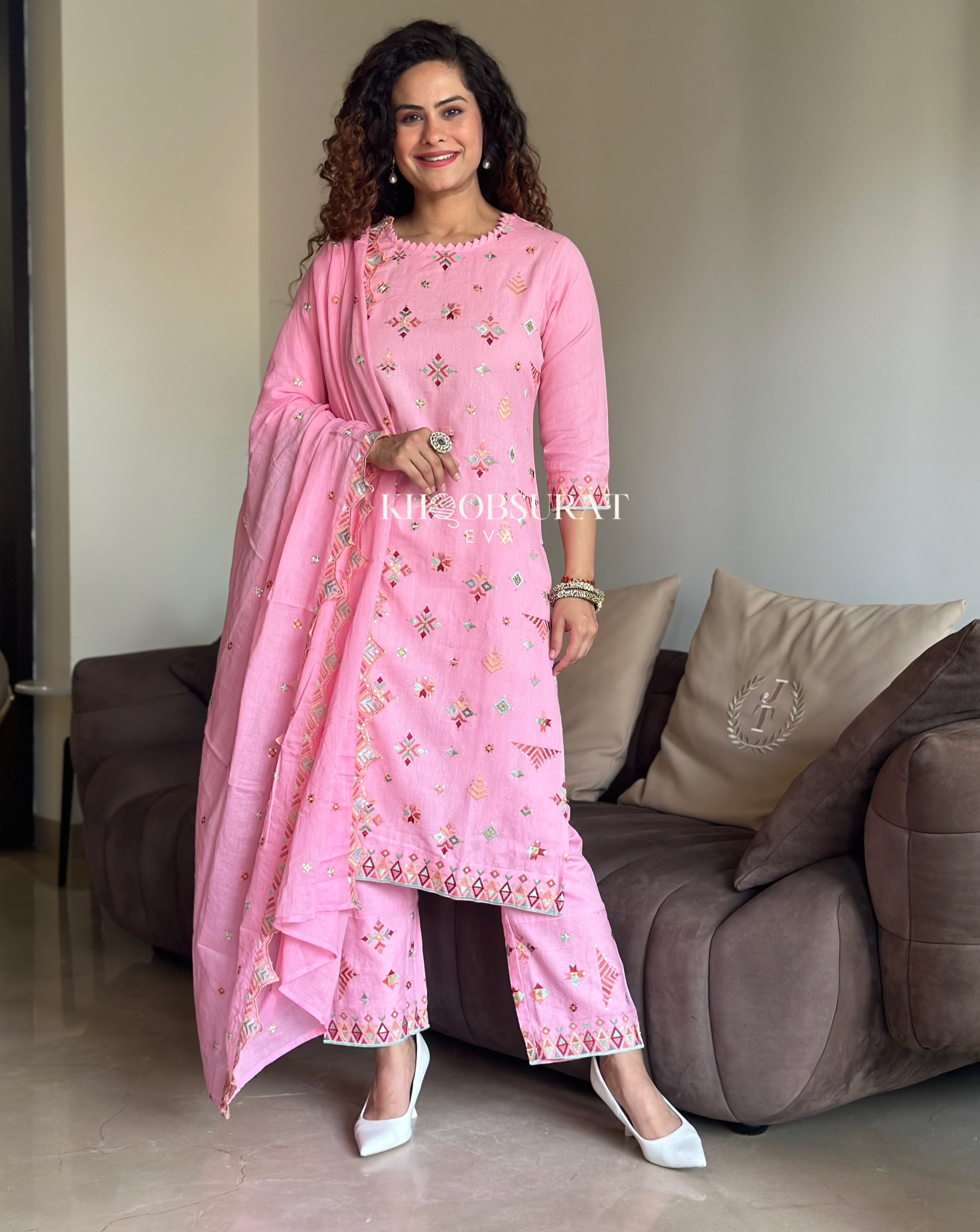 Stylish Pink Cotton Kurta Suit Set for Women | Comfortable Ethnic Outfit | Perfect for Festivals, Weddings & Casual Wear