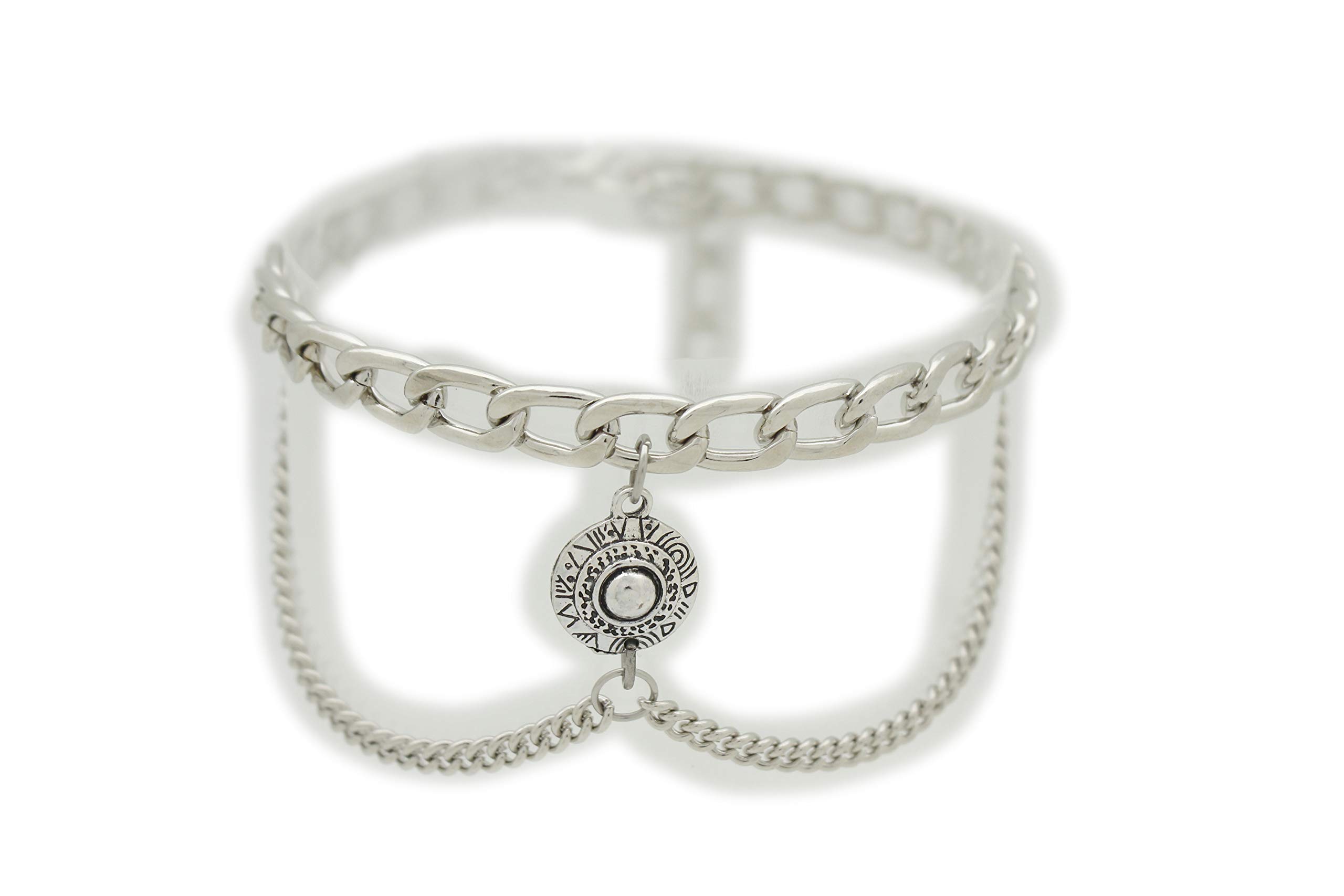 TFJ Women's Western Boot Chain Metal Bling Bracelet - Silver Medallion Coin Anklet for Cowgirl Fashion | Perfect for Country Music Festivals, Rodeo Events & Boho Style Outfits