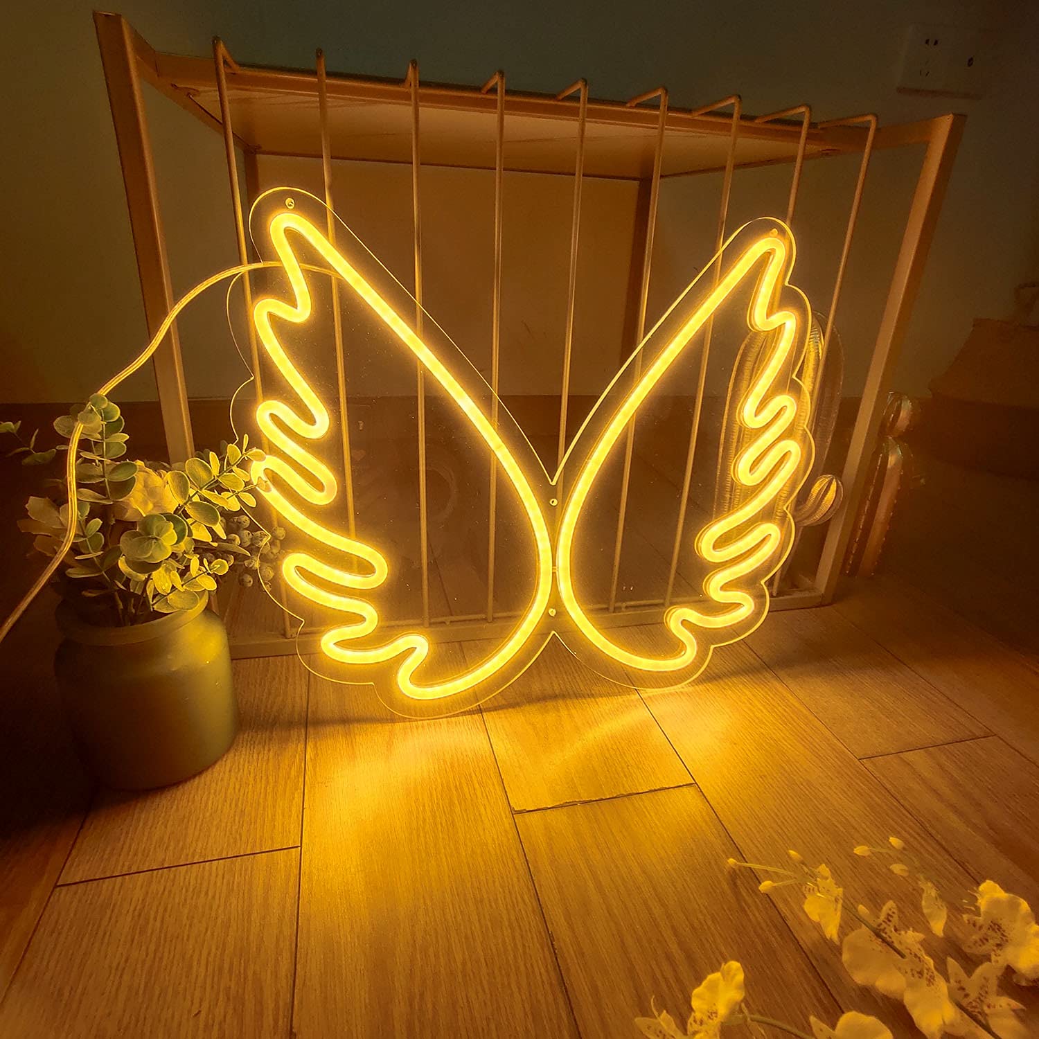 LED Neon Sign Light Wall Decor - Lemon Yellow Wings Artwork for Home, Bar, Pub & Club | Unique Housewarming & Birthday Gift | Perfect for Parties, Bedroom & Man Cave Decor