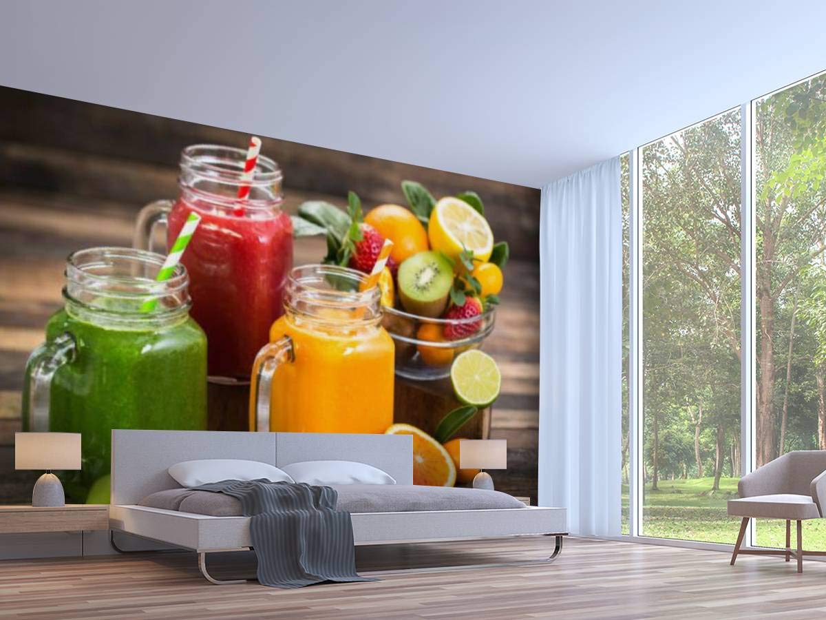 3D Self-Adhesive Wallpaper - Healthy Fruit & Vegetable Smoothie Design with Oranges - Peel and Stick Wall Mural for Bedroom, Living Room, Dorm Decor - Easy DIY Ceiling & Wardrobe Stickers - Perfect for Home, Office, and Cafe Wall Decoration