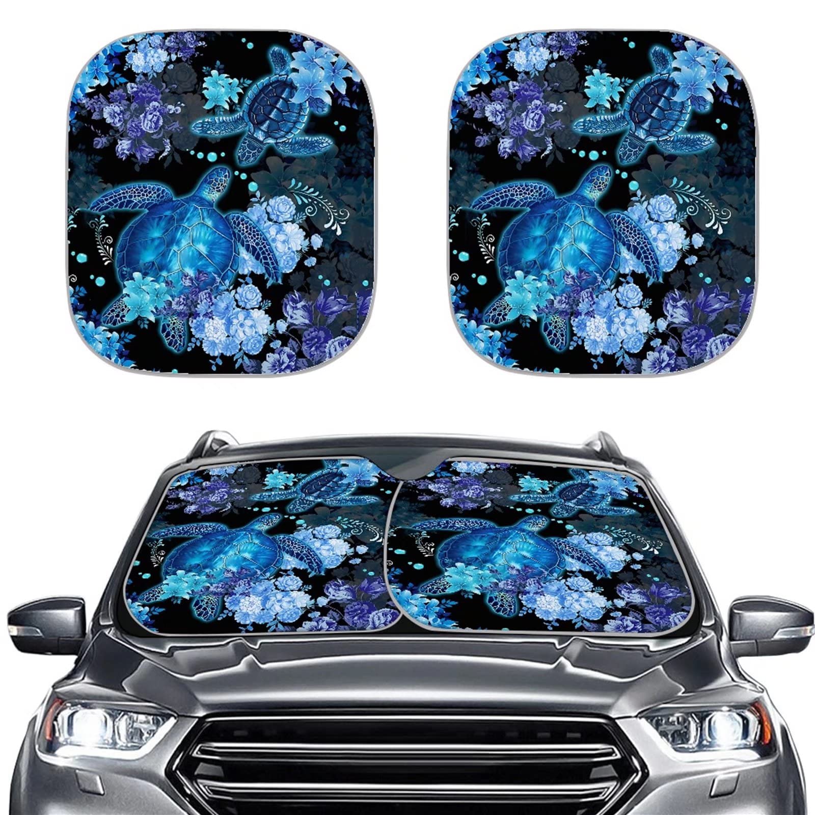 2-Pack Sea Turtle Car Windshield Sun Shade - UV Protection Sunshield for Trucks & SUVs | Heat & Glare Reduction for Parking & Road Trips
