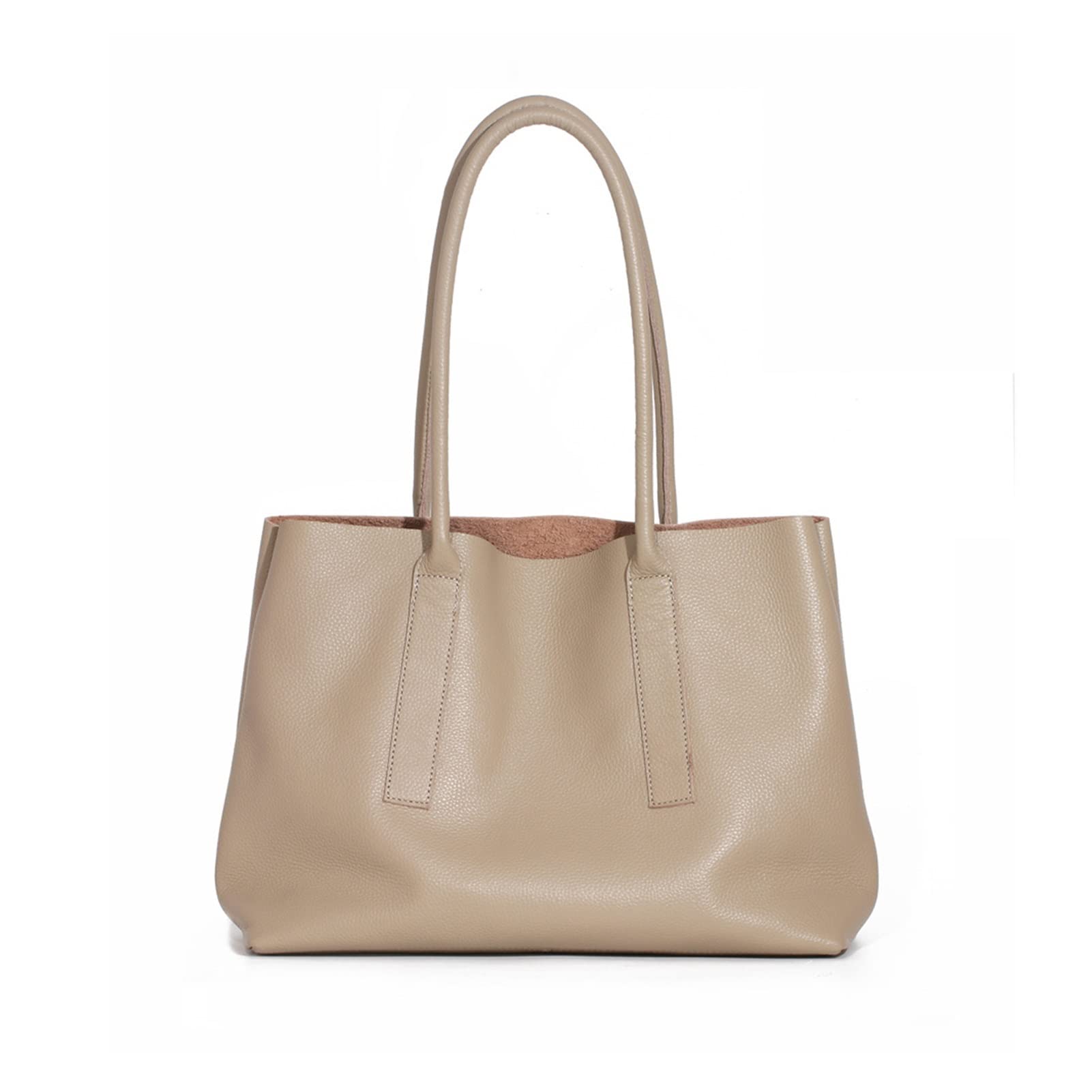 Genuine Leather Tote Bag for Women - Soft Large Shoulder Handbag (35x13x26cm, Beige) | Perfect for Work, Travel & Everyday Use