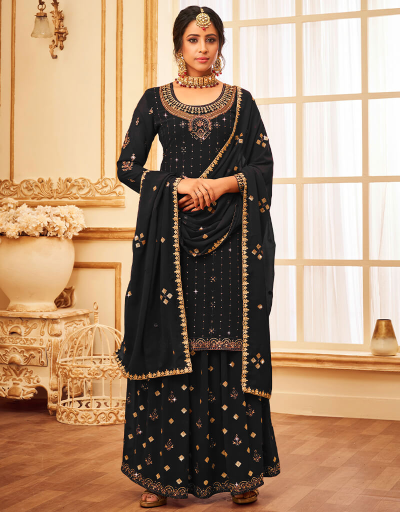 Elegant Black Lehenga Style Suit - Faux Georgette Fabric for Women's Ethnic Wear - Perfect for Weddings, Festivals & Special Occasions