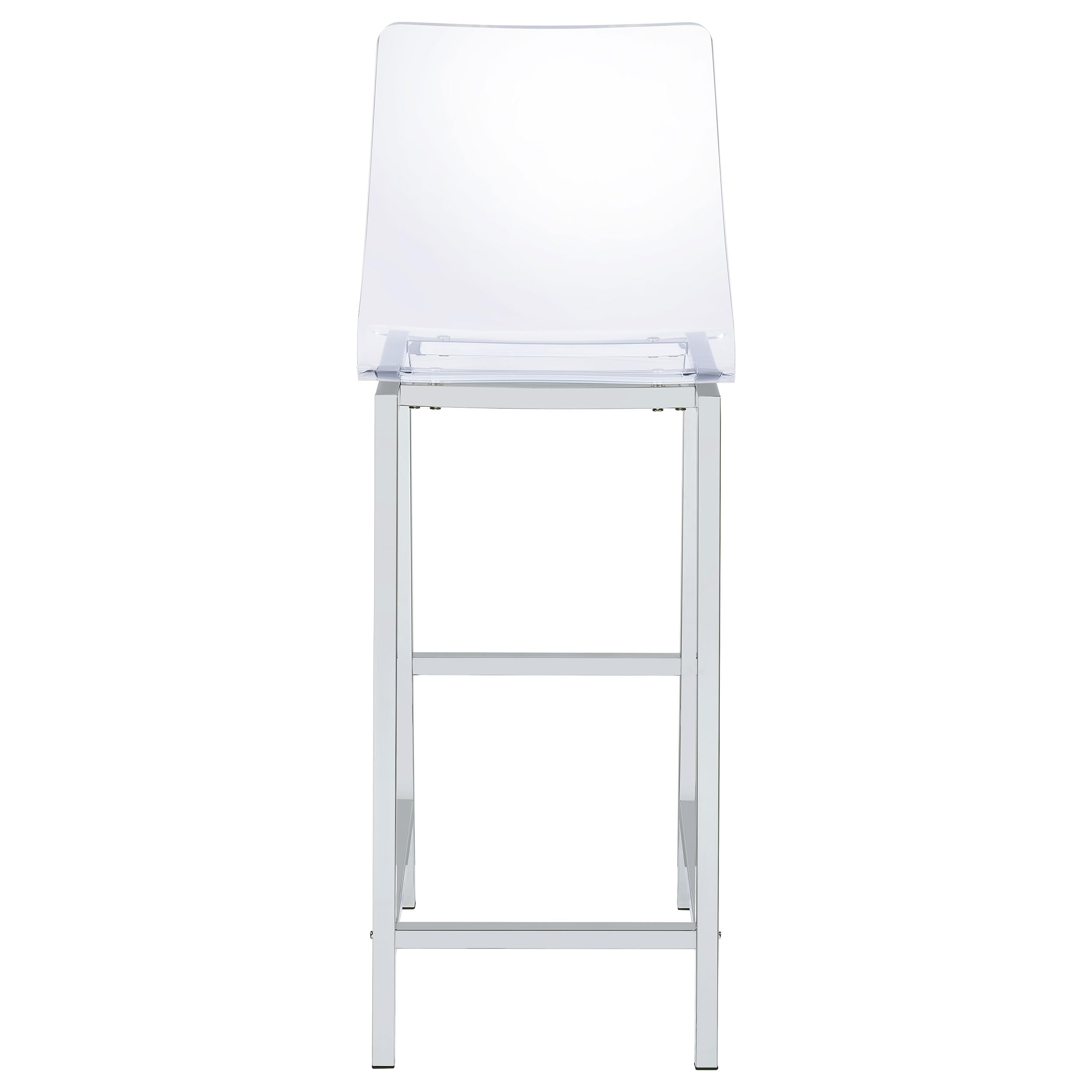 Coaster Home Furnishings Juelia Set of 2 Clear Acrylic Counter Height Bar Stools with Chrome Base & Footrest - 30 Inch Modern Kitchen, Dining & Pub Stools - Perfect for Breakfast Bars, Kitchen Islands & Home Bars