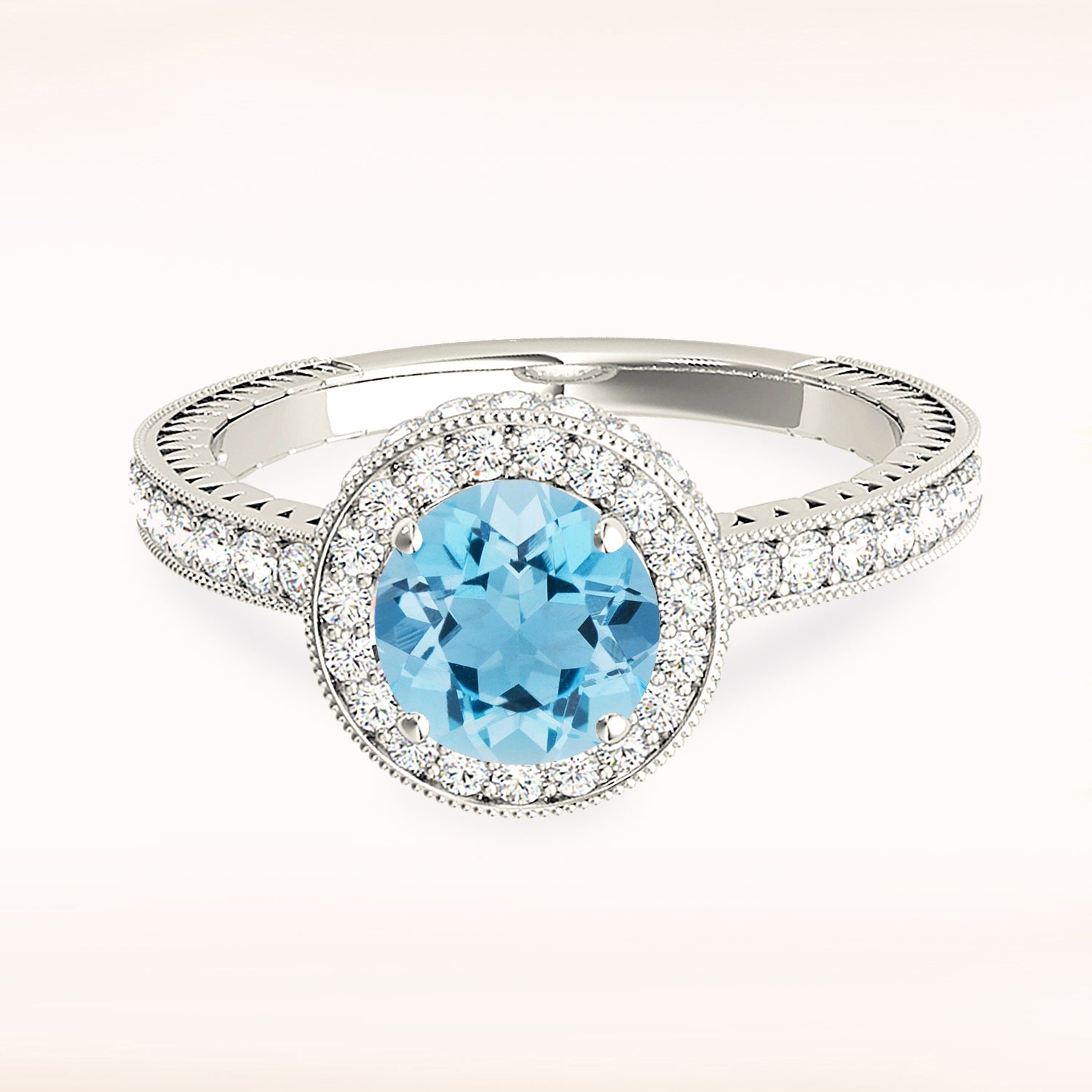 1.10 Carat Genuine Aquamarine Diamond Halo Ring - Elegant Birthstone Jewelry for Women, Perfect for Engagement, Anniversary & Special Occasion Gifts