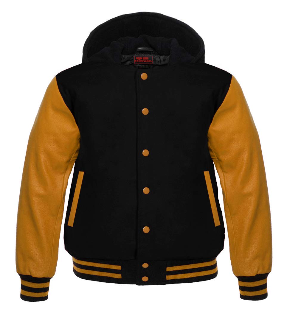 Varsity Letterman Jacket for Men & Women - Baseball Bomber Hoodie with Wool Body & Genuine Leather Sleeves - Perfect for School, Sports & Casual Wear