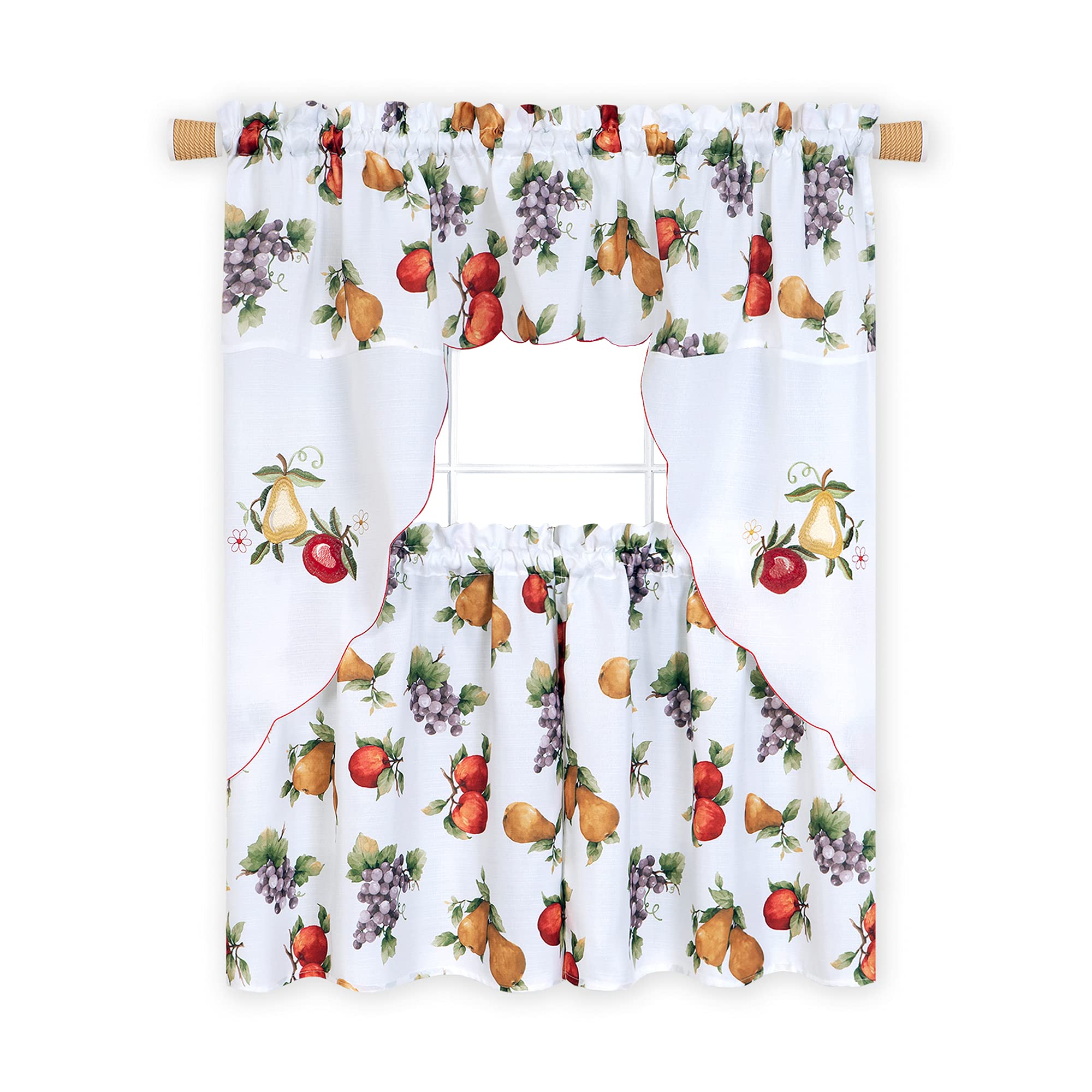 PowerSellerUSA Floral Butterflies Tier Panels & Swag Curtains Set - 3-Piece Window Treatment with Valance for Kitchen, Living Room, or Cafe - Small Window Curtains 58