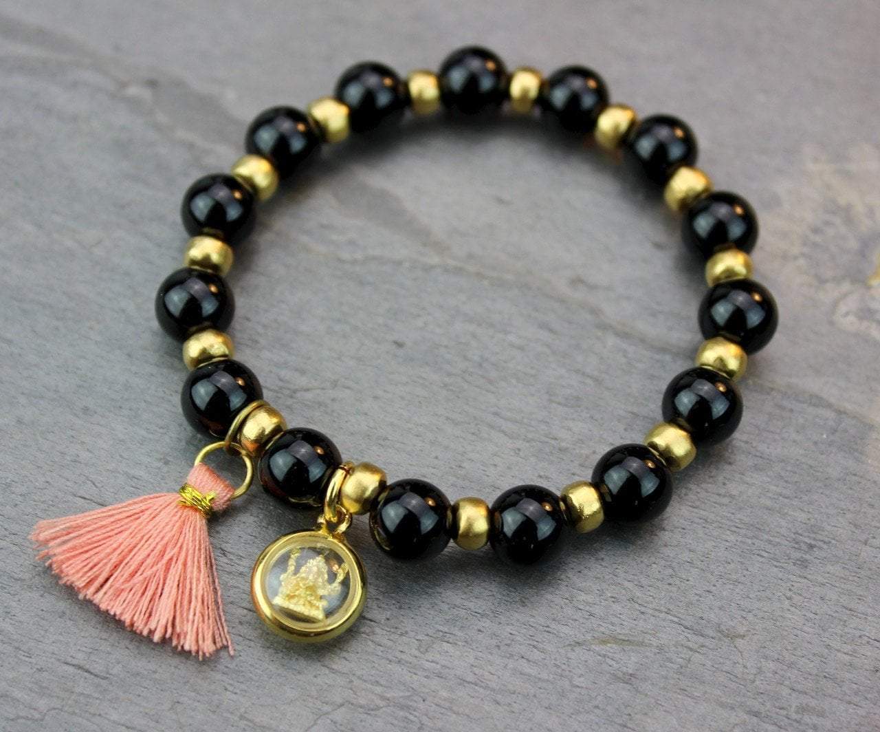 Gold Thai Ganesha Bracelet - Handmade Buddhist Prayer Beads for Meditation & Good Luck - Perfect for Yoga, Spiritual Gifts & Cultural Jewelry Collection