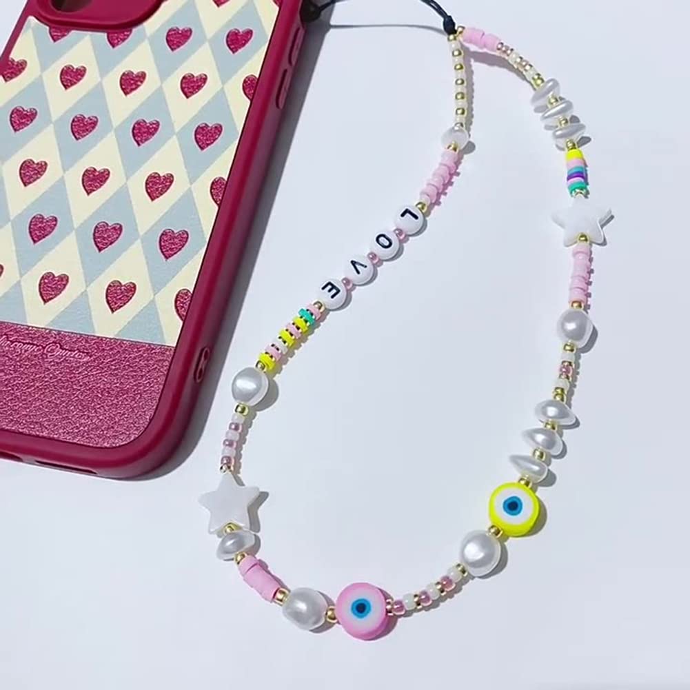 Kawaii Beaded Phone Charm with Pearls & Butterfly - Anti-Lost Acrylic Beaded Phone Lanyard, Boho Wrist Strap for iPhone Samsung - Perfect for Girls Teens, School, Work & Travel Accessories