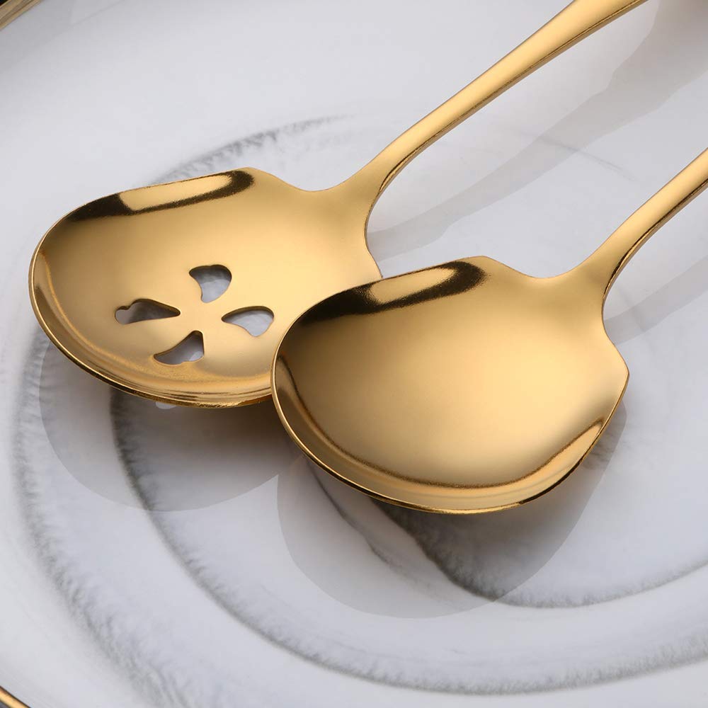 Meisha 6-Piece Stainless Steel Serving Spoon Set - 3 Solid & 3 Slotted Spoons, Matte Gold Mirror Finish - Perfect for Buffets, Banquets, Cooking & Kitchen Serving