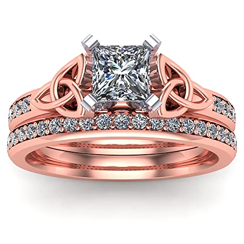 1-2.5ct Princess Cut Moissanite Engagement Ring Set for Women - Platinum Plated Silver Celtic Wedding Band - Anniversary Gift - Size 10 (Perfect for Proposals, Weddings & Special Occasions)