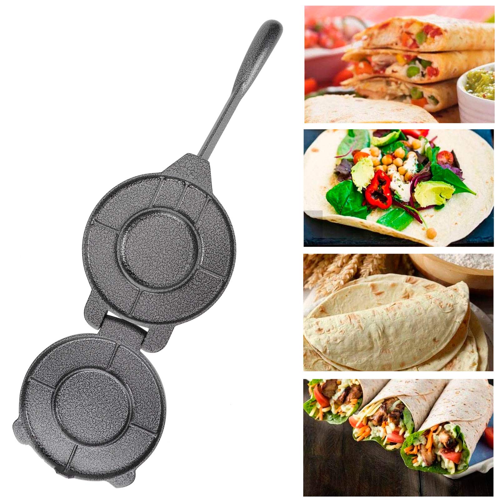 6.5 Inch Cast Iron Tortilla Press - Heavy Duty Tortilla Maker for Flour, Roti & Dough | Pre-Seasoned with Flaxseed Oil | Perfect for Mexican, Indian & Latin American Cuisine | Home Kitchen & Restaurant Use