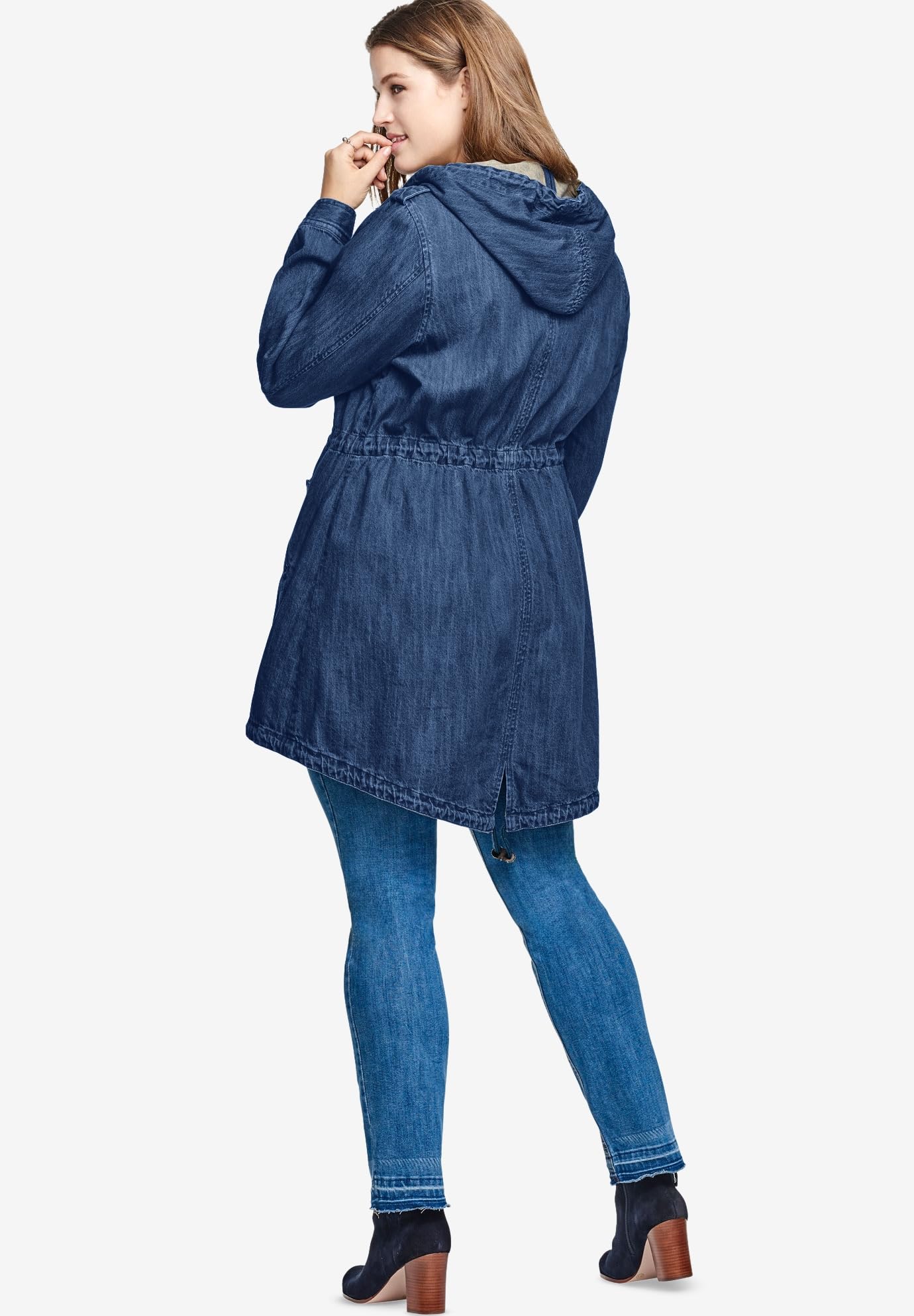 Ellos Women's Plus Size Hooded Anorak Denim Jacket - Stylish Casual Outerwear for Fall & Spring | Perfect for Outdoor Activities, Travel & Everyday Wear
