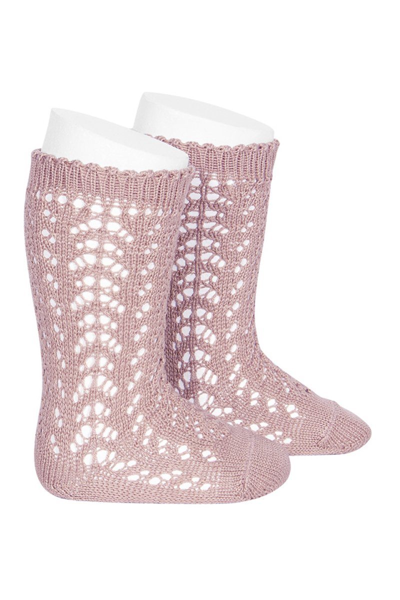 Elegant Dusky Pink Knee High Openwork Socks for Women - Breathable Lace Pattern Fashion Socks - Perfect for Spring Outfits, Office Wear & Casual Style