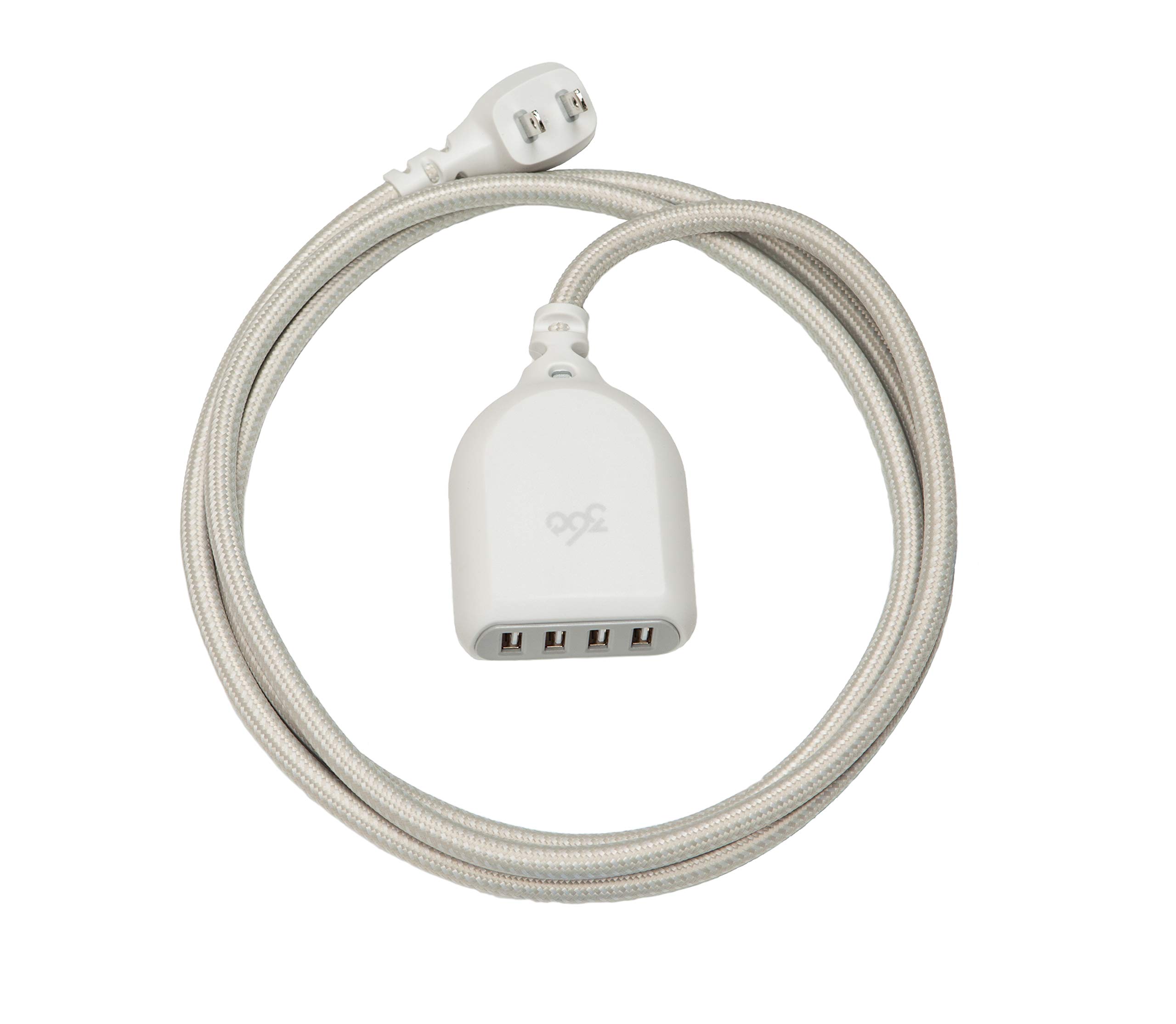 360 Electrical Habitat 4.8A 6-Foot 4-Port USB Extension Cord with Braided Casing | Fast Charging USB Hub for iPhone, Android, Tablet, USB-C Devices | Perfect for Home, Office, Travel & Multi-Device Charging