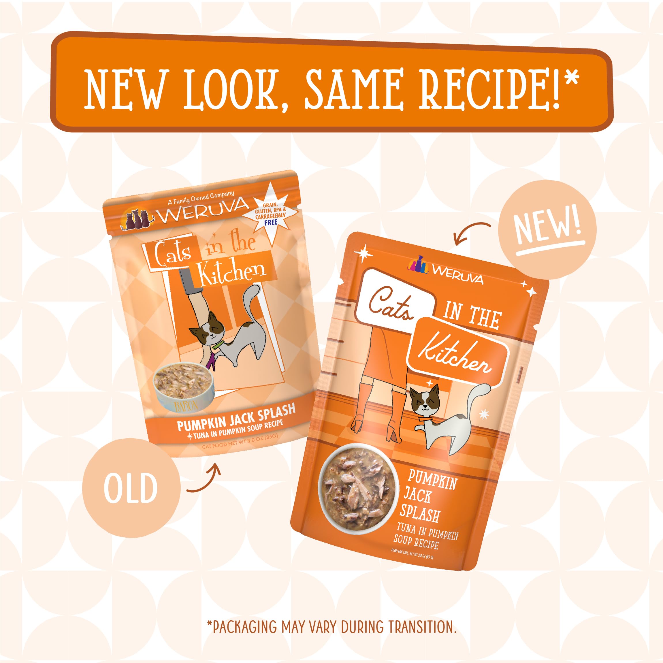 Weruva Cats in The Kitchen Pumpkin Jack Splash with Tuna in Pumpkin Soup Cat Food - Grain-Free, Natural Ingredients, 3oz Pouch (Pack of 12) - Perfect for Hydration & Digestive Health for Adult & Senior Cats