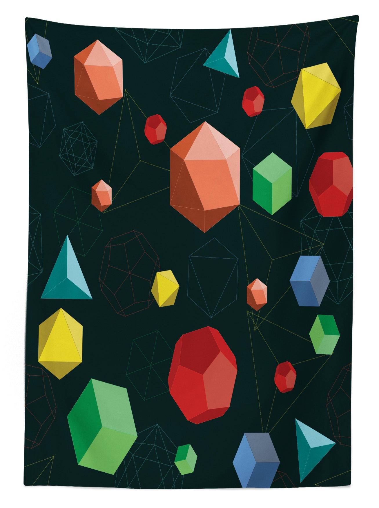 Ambesonne Geometric Outdoor Tablecloth - 3D Icosahedron Tetrahedron Octahedron Design in Vivid Colors, Washable Picnic Table Cover 58x120 Inches - Perfect for Backyard BBQs, Garden Parties & Outdoor Dining