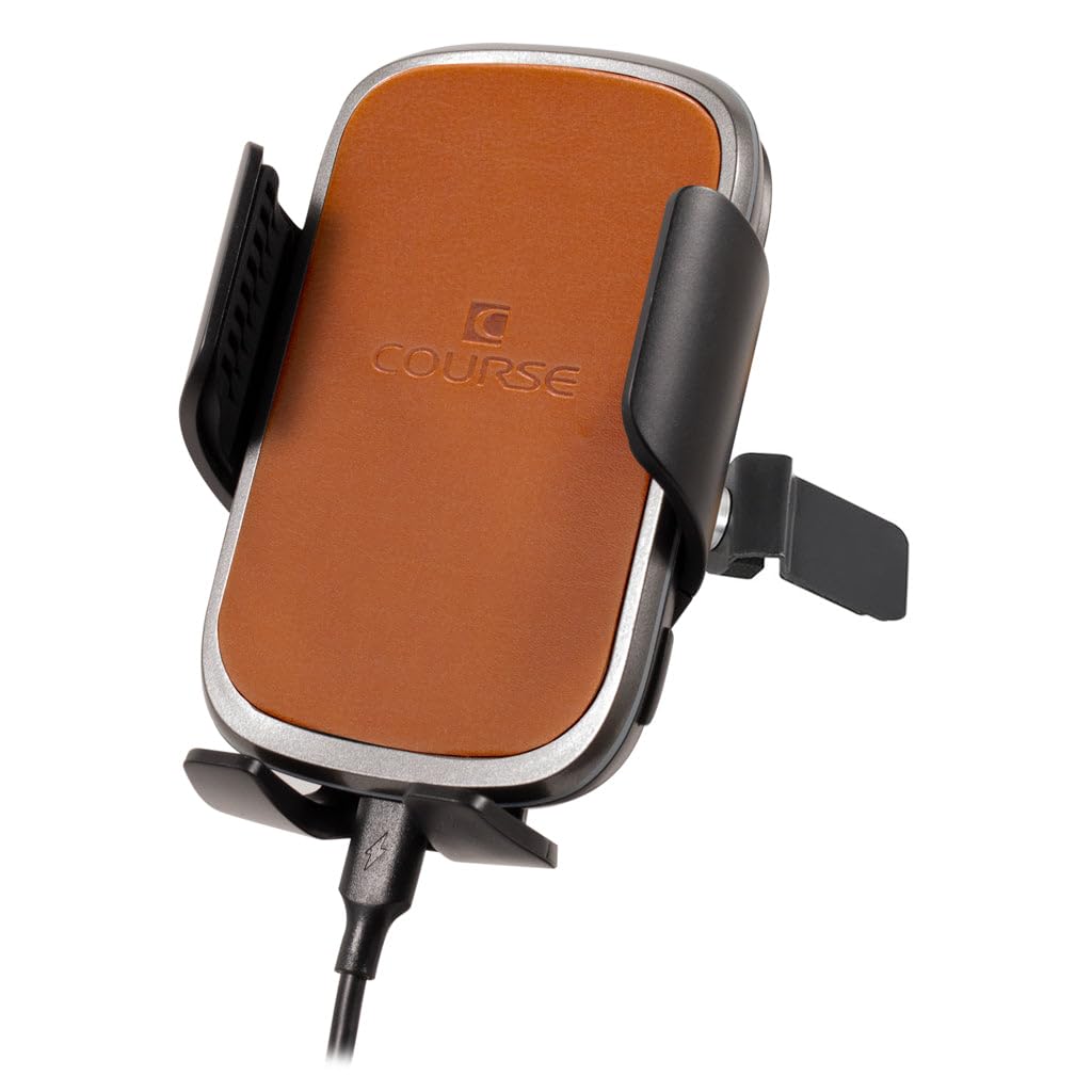 Course Motorsports Universal Phone Mount for Honda Civic (2016-2021) - Auto-Closing Charging Cradle with Right-Side Tan Leather - Perfect for Hands-Free Navigation & Safe Driving