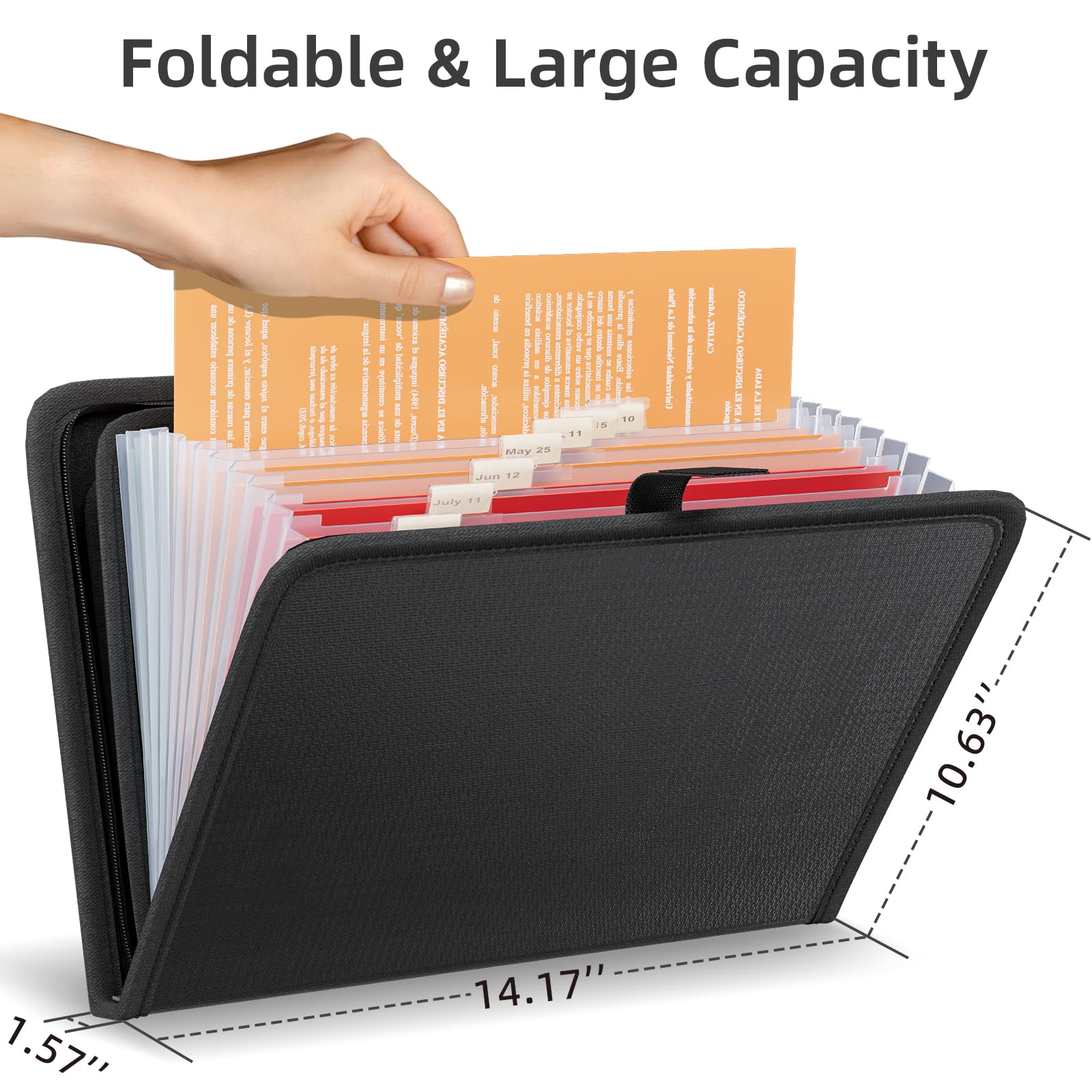 Fireproof Accordion File Organizer with 13 Pockets - Waterproof Zipper & Labels, Portable Expanding Document Folder for Important Papers - Perfect for Home Office, School, Travel & Legal Document Storage