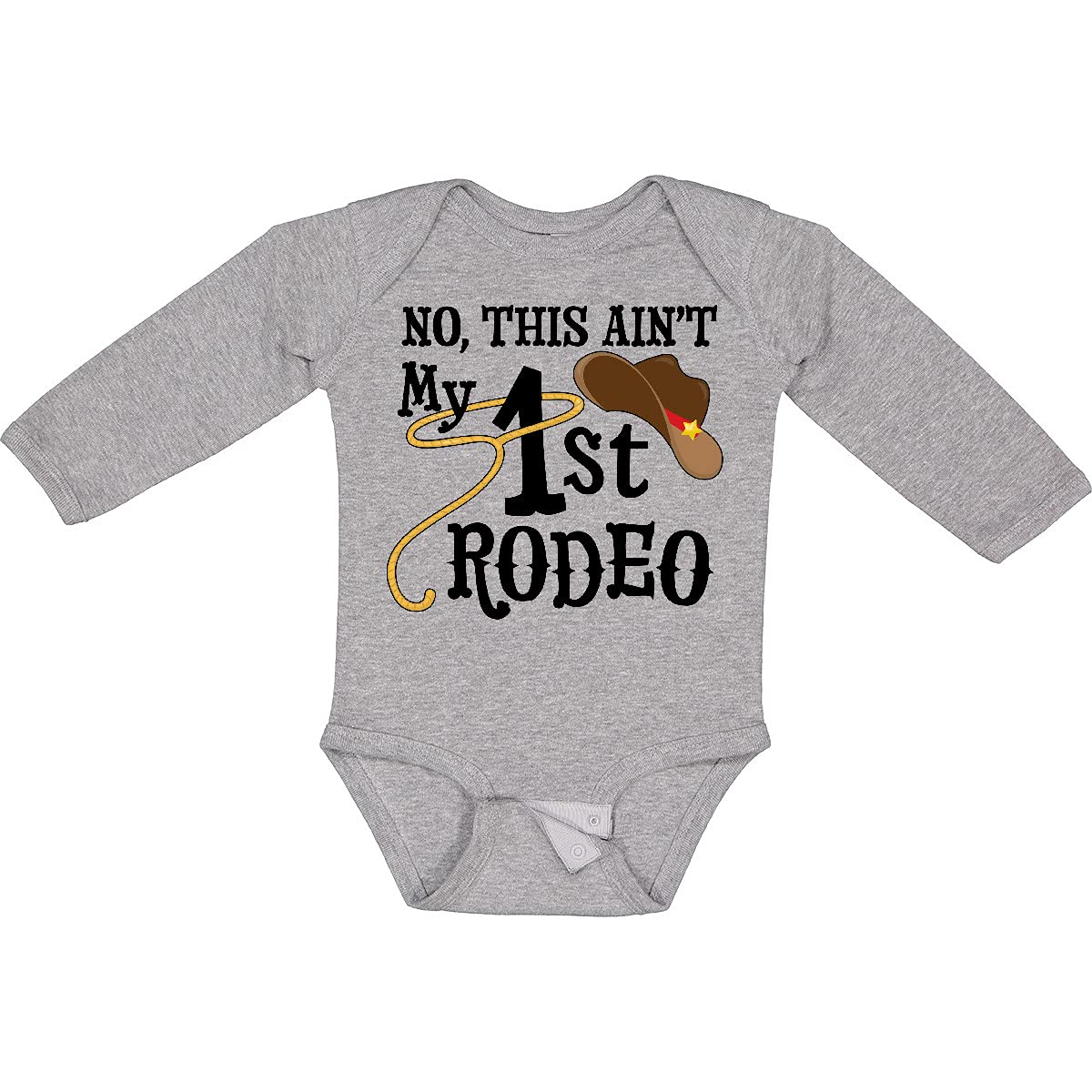 Inktastic 'No, This Ain't My 1st Rodeo' Cowboy Western Long Sleeve Baby Bodysuit - Cute Rodeo Outfit for Infants, Western Theme Parties & Cowboy Costume Events