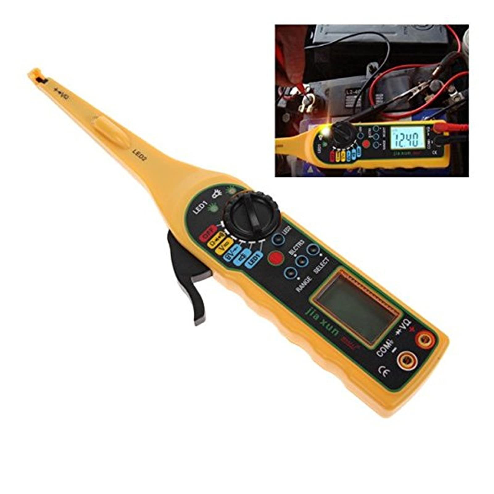 Professional Auto Circuit Tester Multimeter 0V-380V with LCD Screen - Digital Automotive Electrical Tester for Car Repair, Voltage Testing, and Electrical Diagnostics (Yellow) | Ideal for Mechanics, DIY Enthusiasts, and Vehicle Maintenance